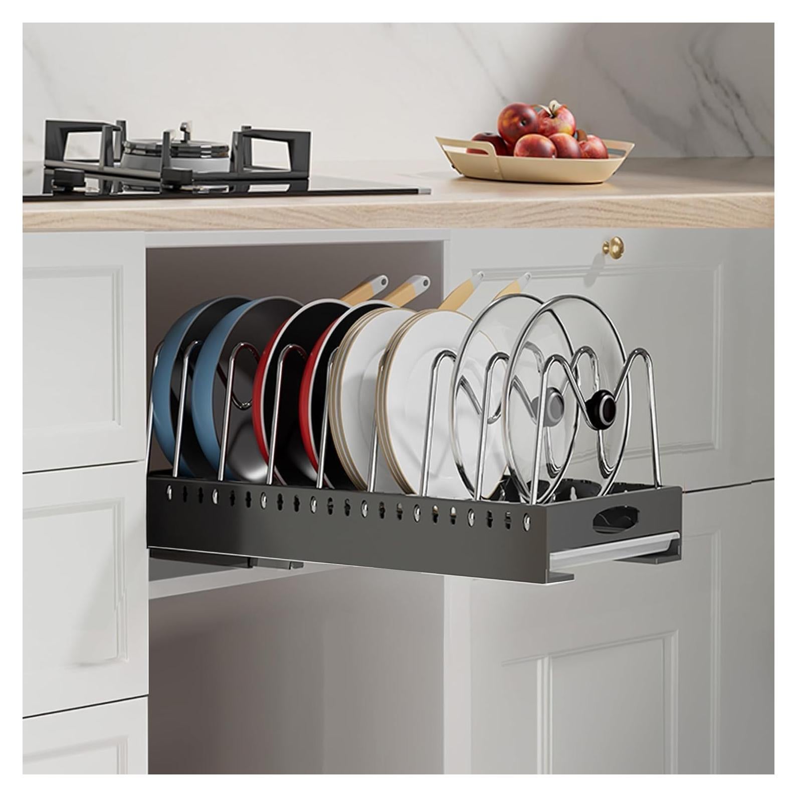 Organizador de Ollas y Sartenes Bealy - Extraíble, Ajustable, Negro