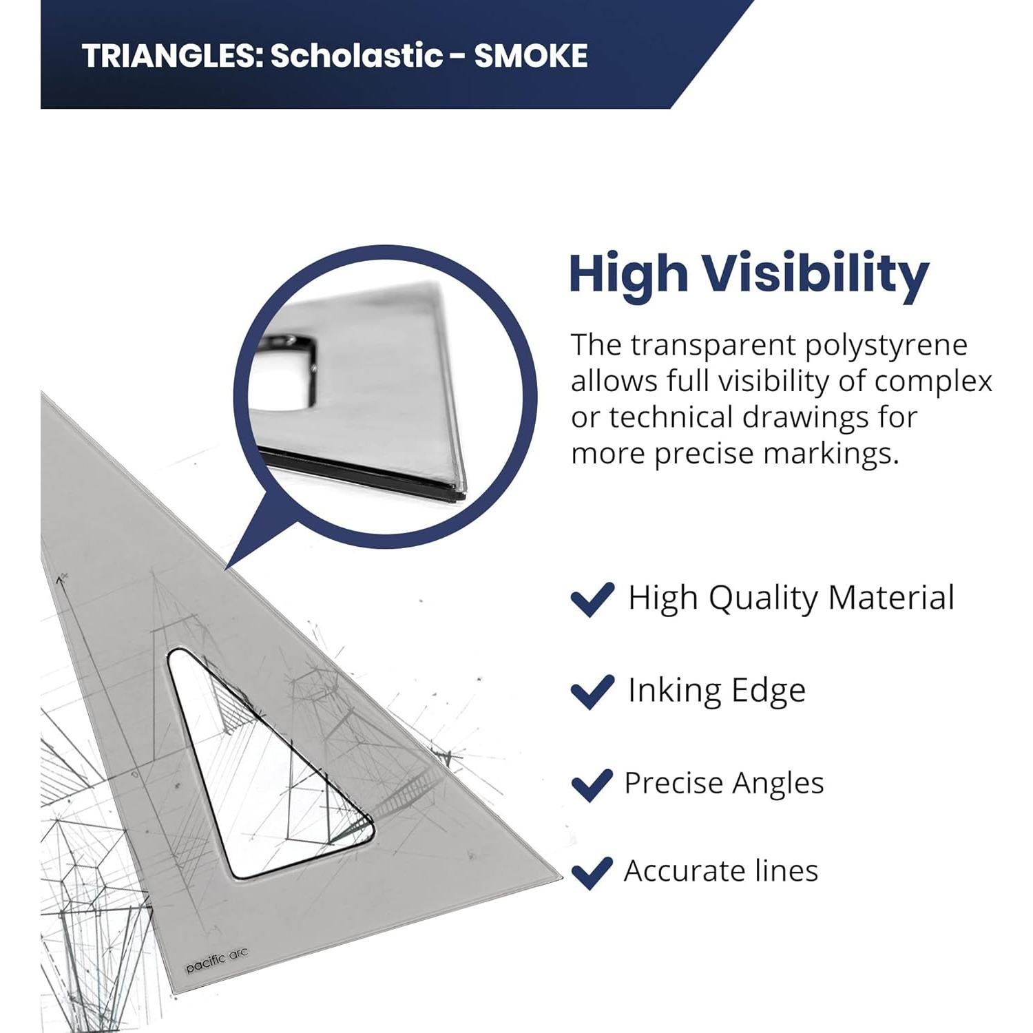 Triángulo Escolar Pacific Arc 10cm Humo 30/60 Poliestireno
