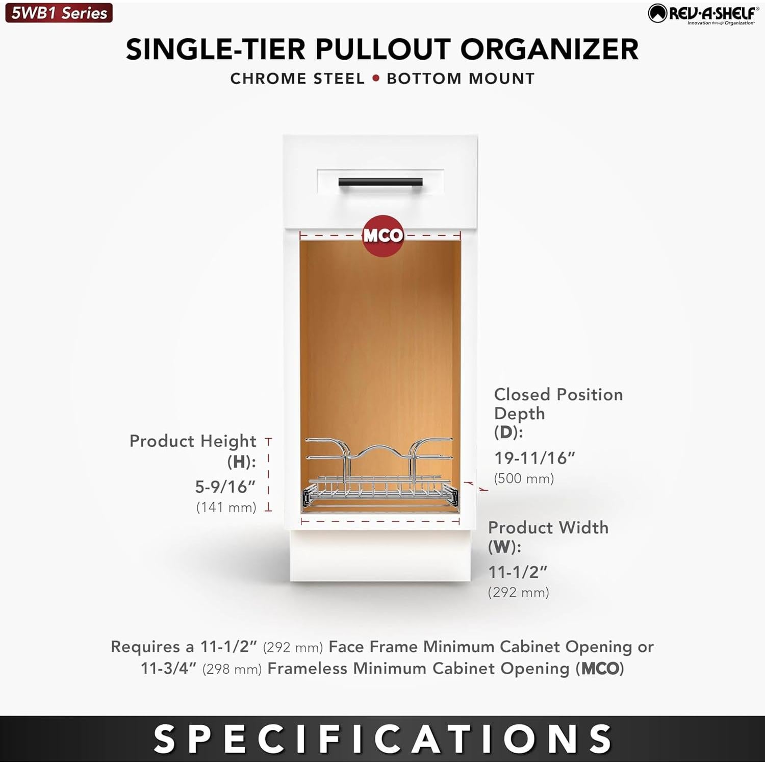 Estante Extraíble Rev-A-Shelf 21.6x45.7cm Cromo Organizador