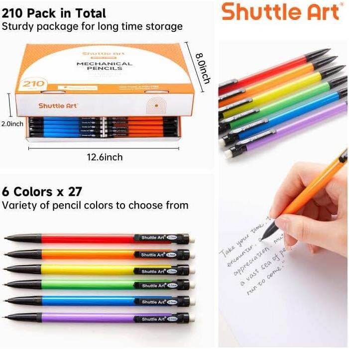 Lápices Mecánicos Shuttle Art 210 Piezas 0.7mm HB