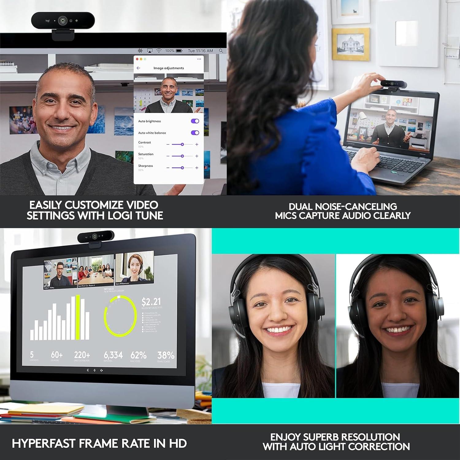 Webcam Logitech Brio Ultra 4K HD con Micrófono y Accesorios