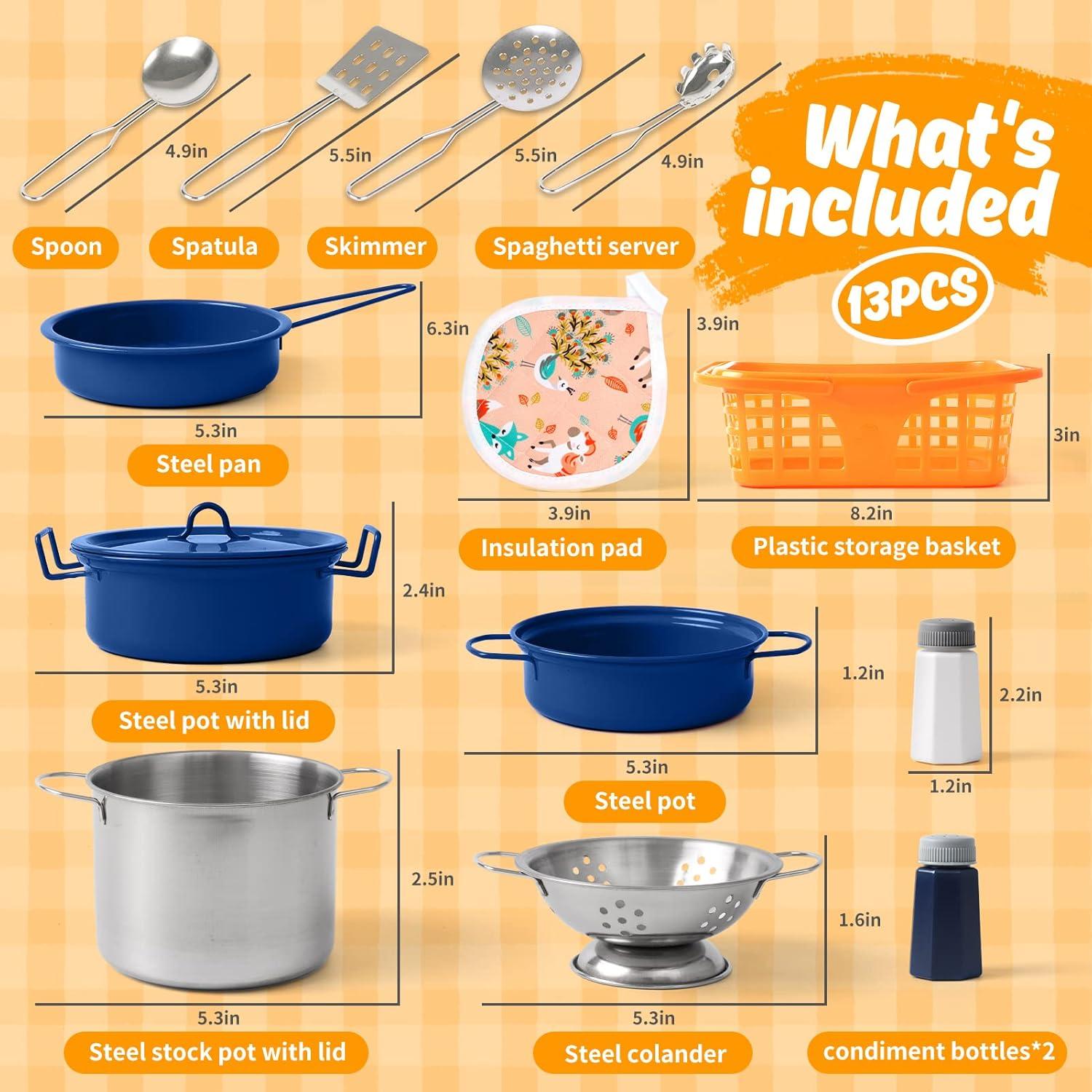 Kids Play Kitchen Toy Accessories Set Toddler Cooking Playset for Girls Boys Including Colorful Pots and Pans (Blue)