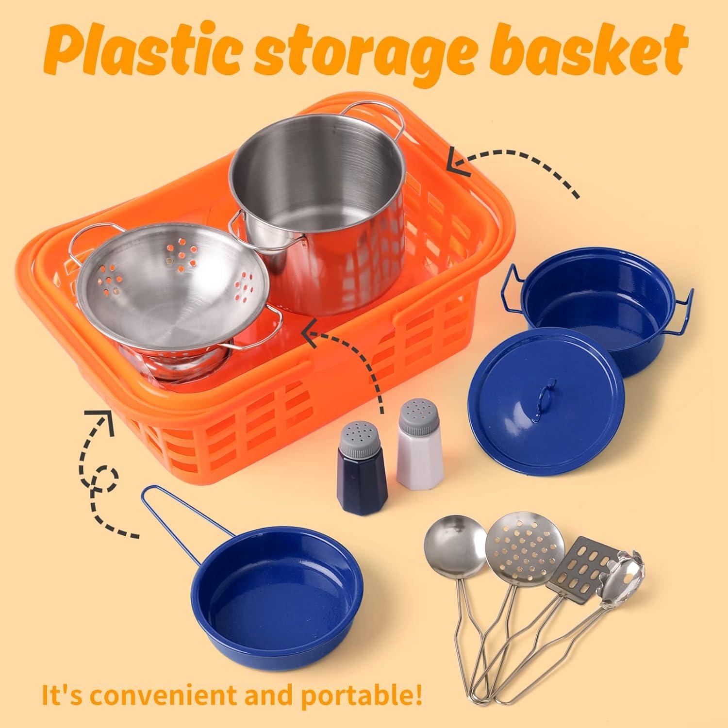 Kids Play Kitchen Toy Accessories Set Toddler Cooking Playset for Girls Boys Including Colorful Pots and Pans (Blue)