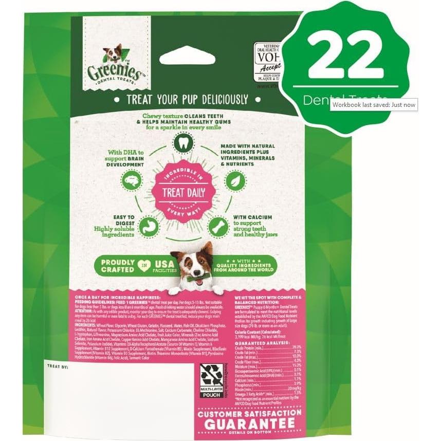 Golosinas Dentales para Cachorros Greenies Puppy 170 g