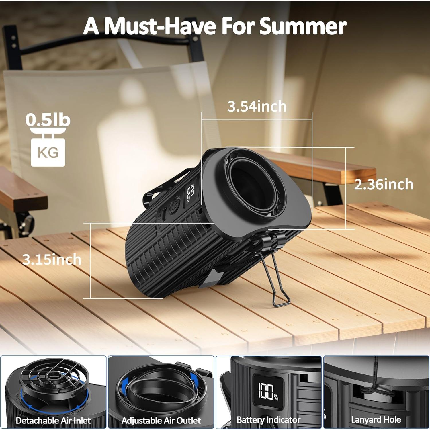 Ventilador Mini Portátil COMLIFE K20 5 Velocidades 20H Batería