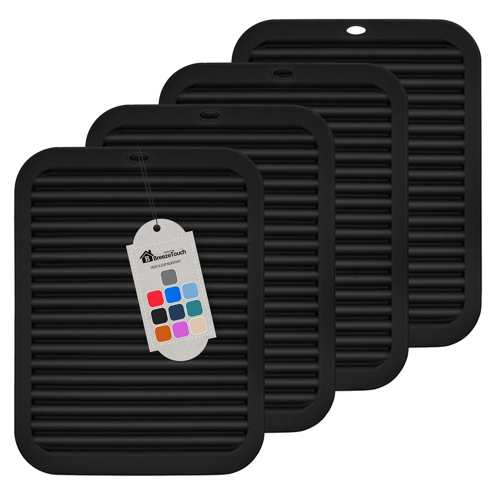 Mats de Silicona Breeze Touch Antideslizantes 4 Piezas Negro