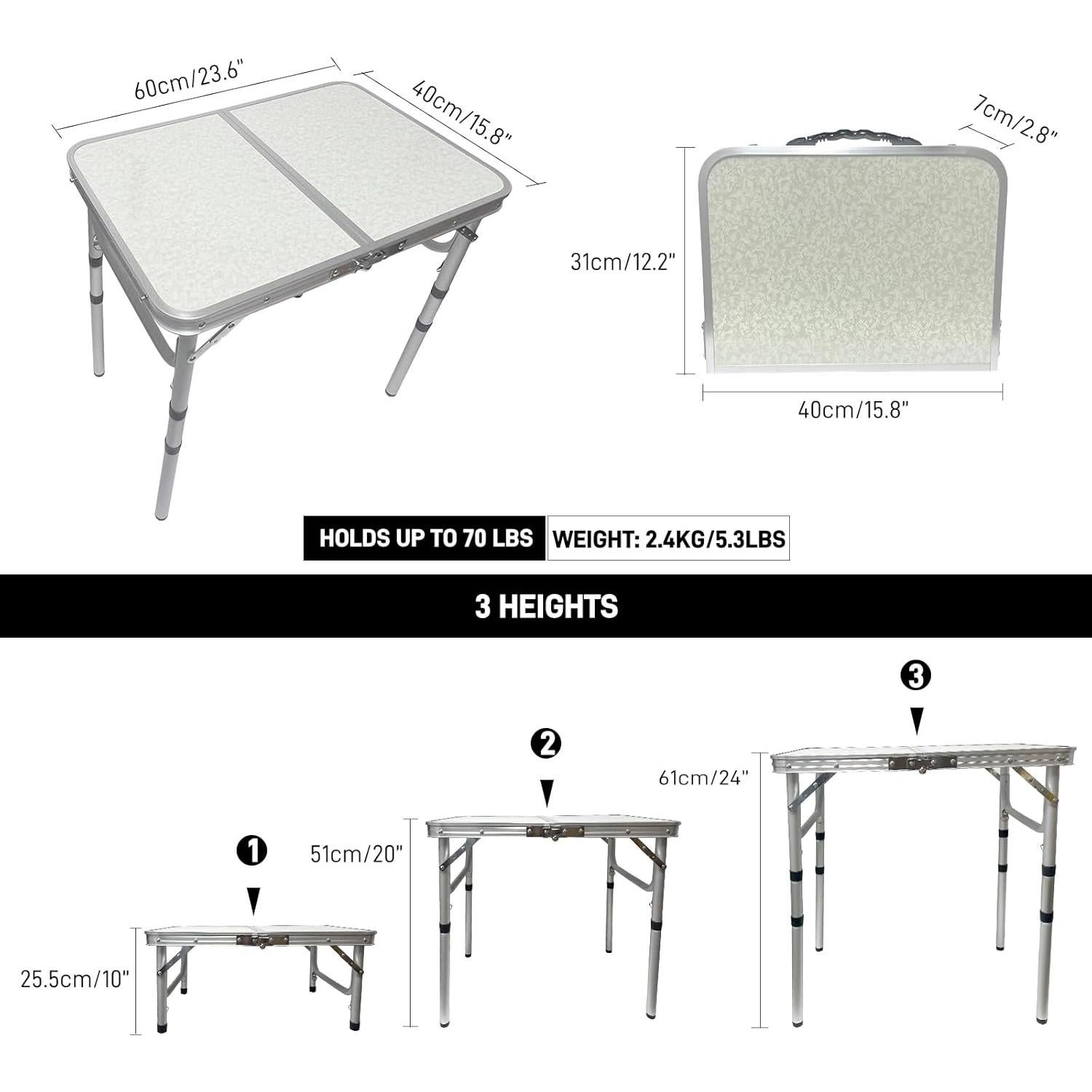 Mesa de Camping Plegable XFGSYXS 60x40cm Altura Ajustable
