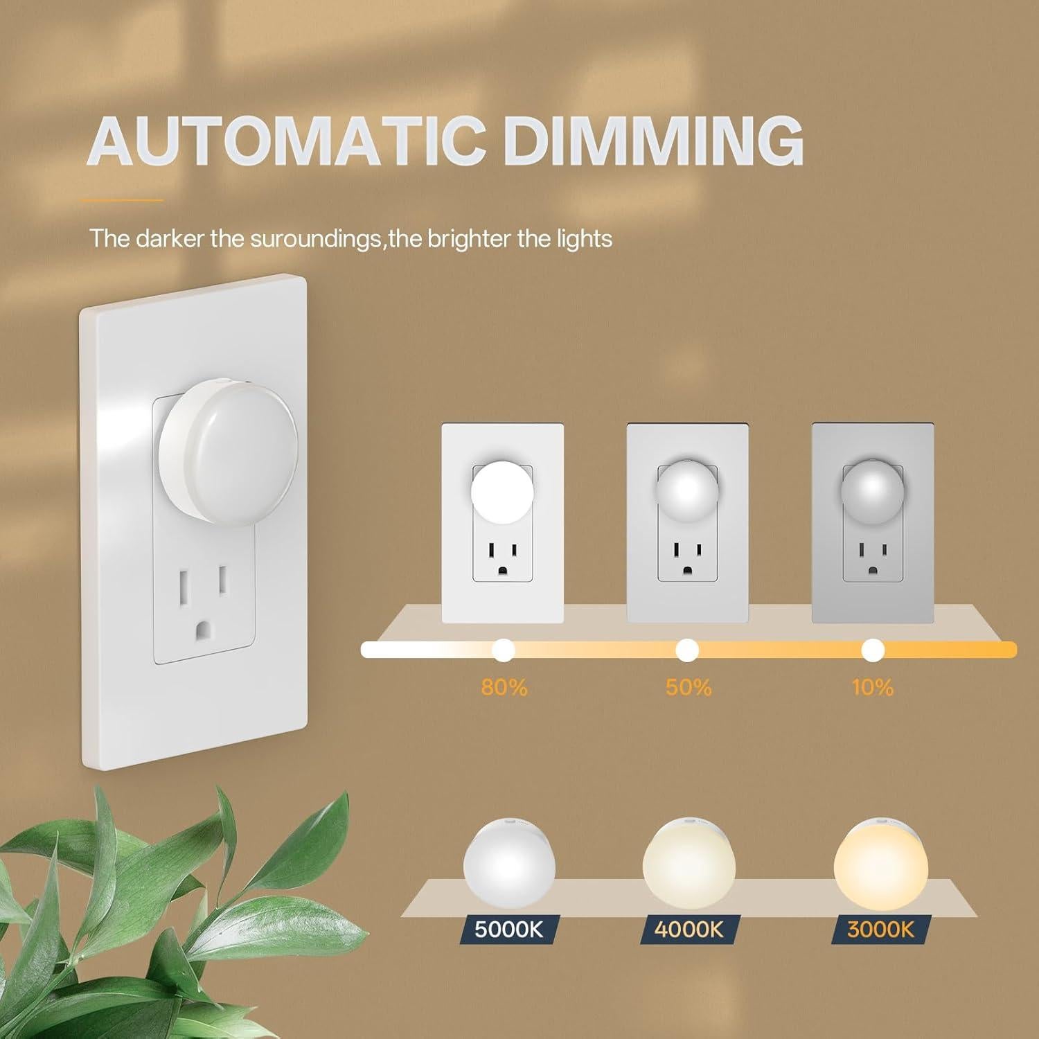 Luz Nocturna LED Regulable JUNLIT, 4 Niveles de Brillo, 3 CCT