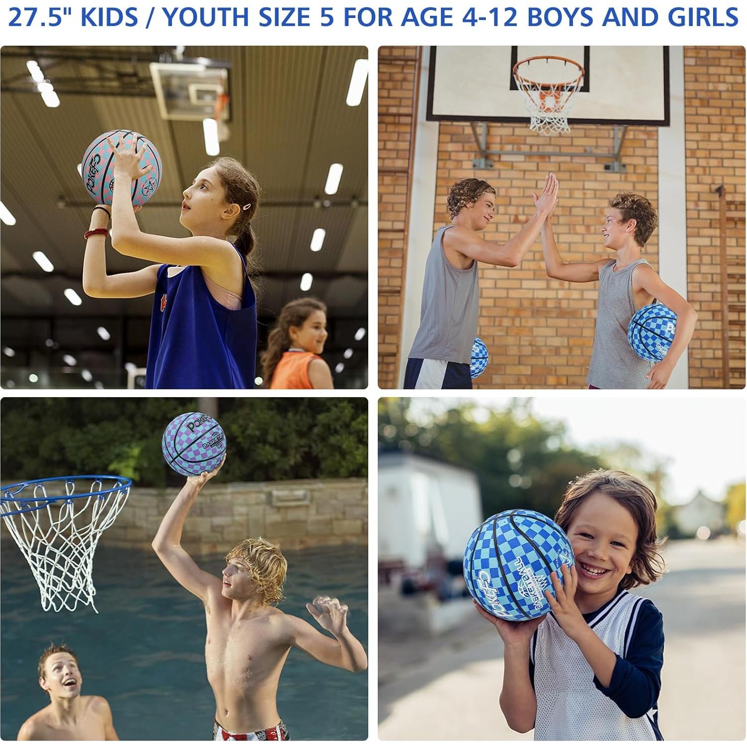 Balón de Baloncesto PQKEFO Tamaño 5 Goma Azul Púrpura