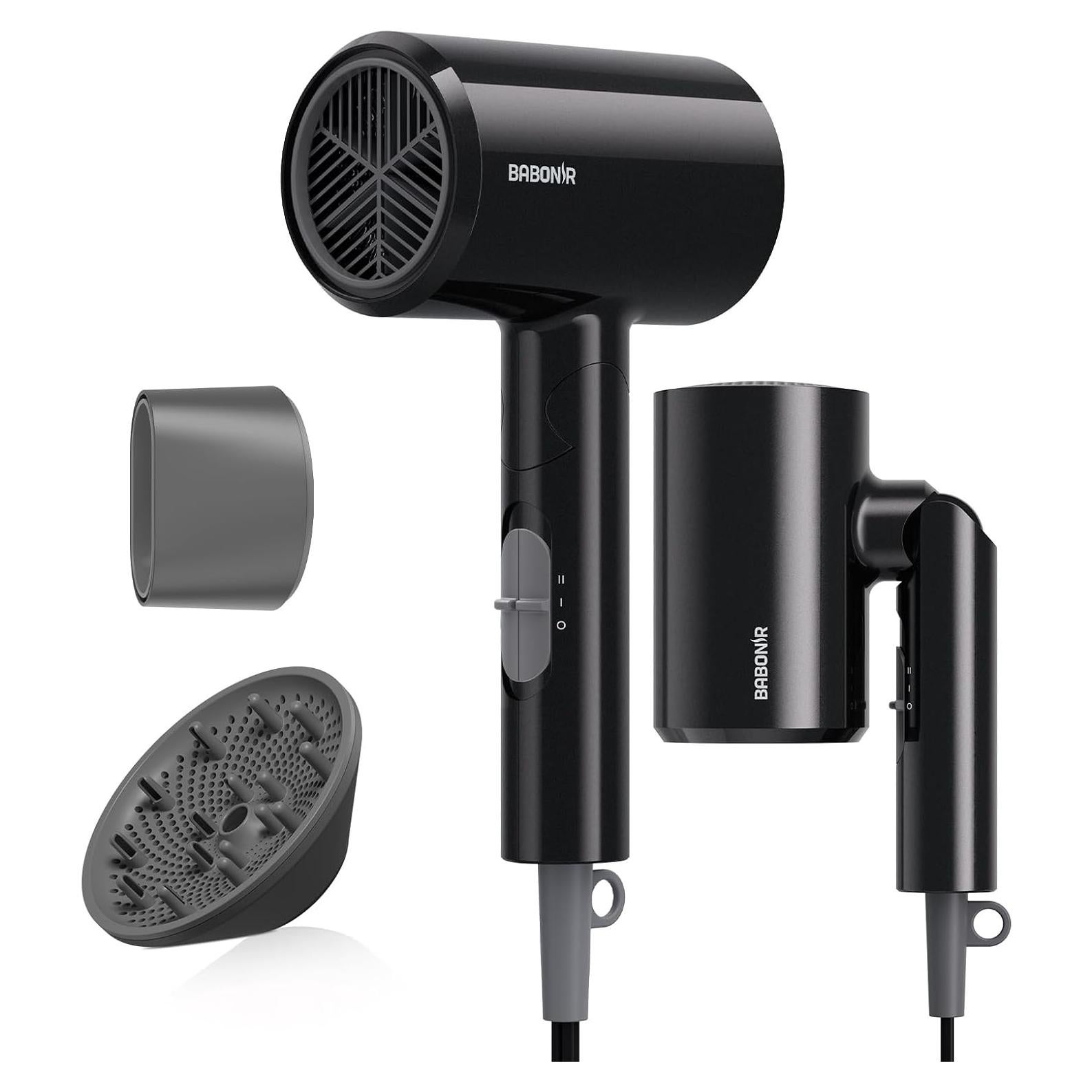 Secador de Pelo Iónico BABONIR 1875W Plegable Negro