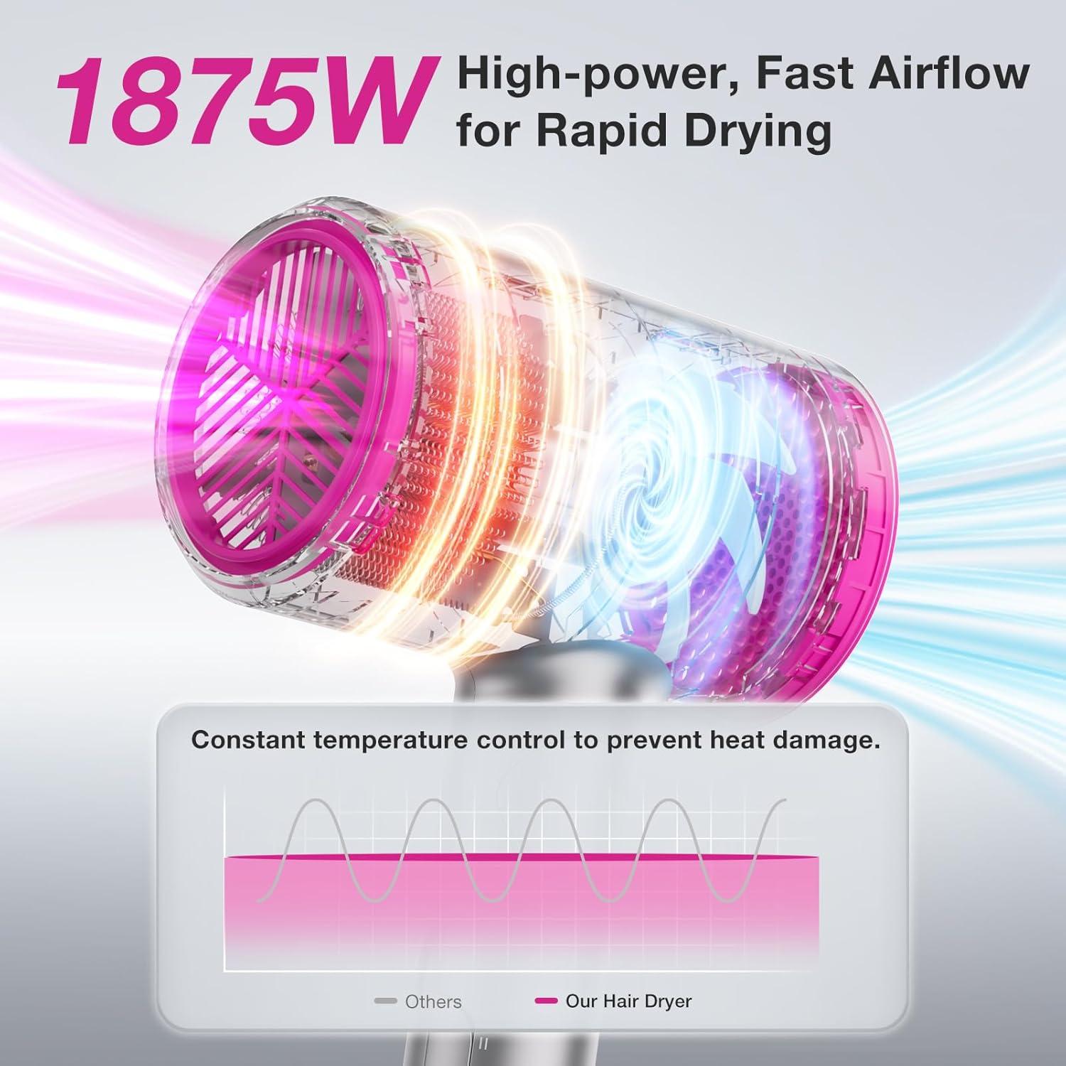 Secador de Pelo Iónico BABONIR 1875W Plegable Negro