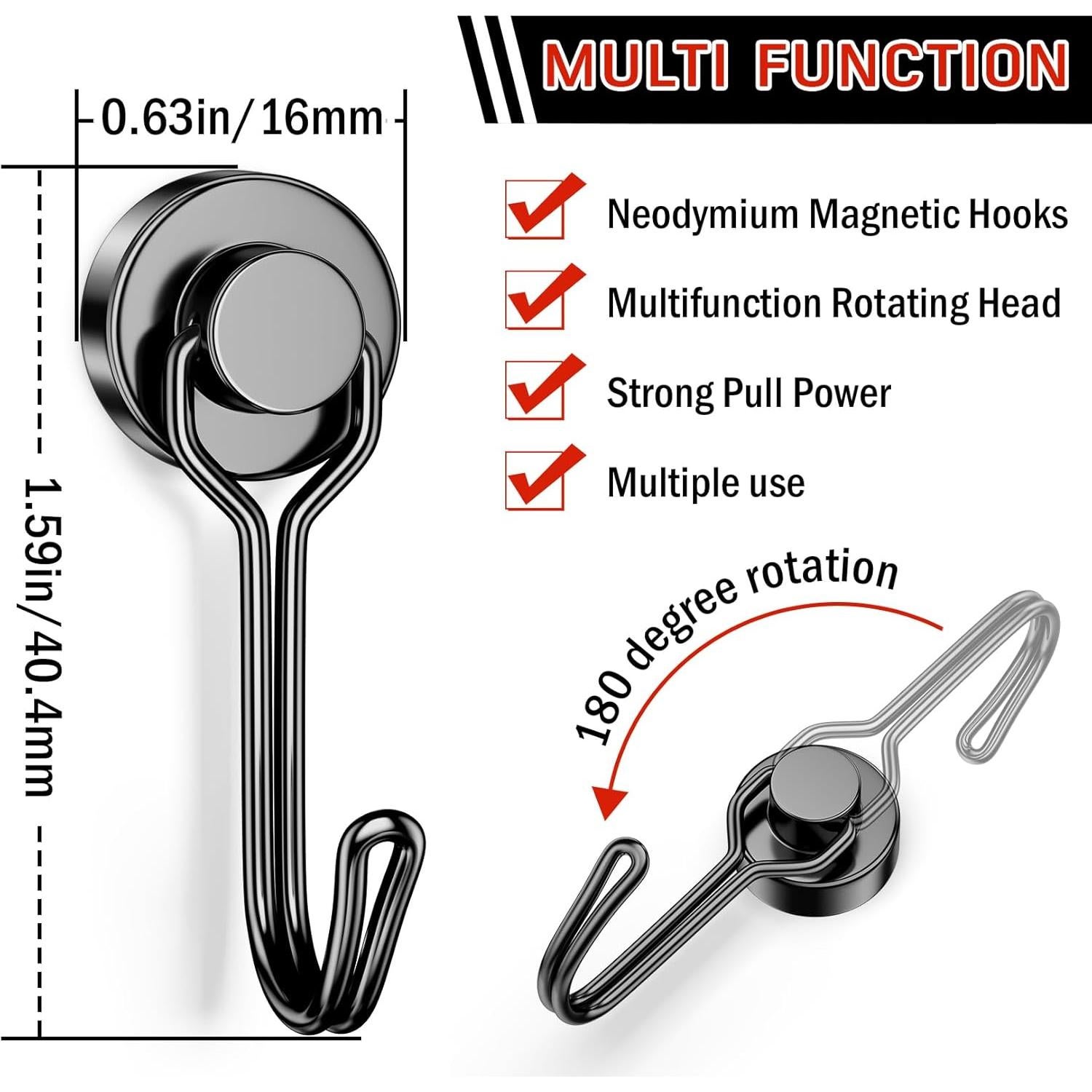 Ganchos Magnéticos FINDMAG 13.61 kg 6 Paquete Negro Giratorio