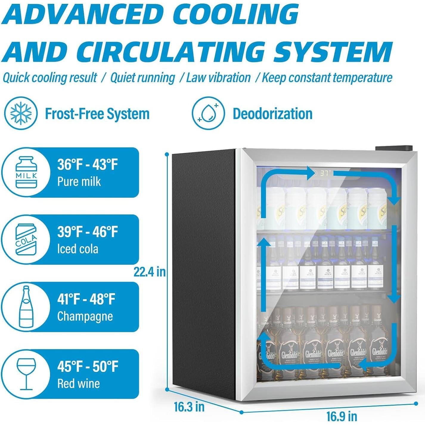 Beverage Refrigerator, 1.6 Cubic Feet/70 Can Fridge for Soda Beer or Wine with Adjustable Shelve & LED Display, Small Refrigerator for Home/Bar/Office(Silver)