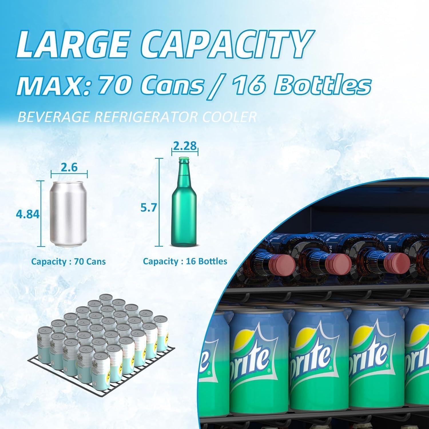 Beverage Refrigerator, 1.6 Cubic Feet/70 Can Fridge for Soda Beer or Wine with Adjustable Shelve & LED Display, Small Refrigerator for Home/Bar/Office(Silver)