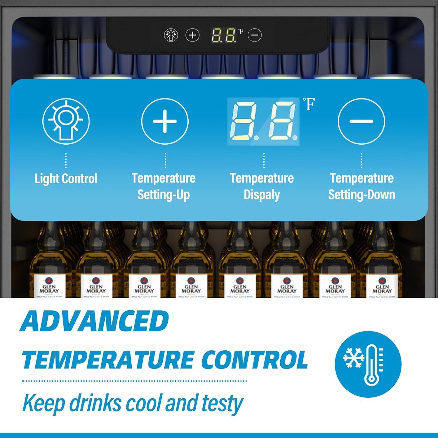 Beverage Refrigerator, 1.6 Cubic Feet/70 Can Fridge for Soda Beer or Wine with Adjustable Shelve & LED Display, Small Refrigerator for Home/Bar/Office(Silver)