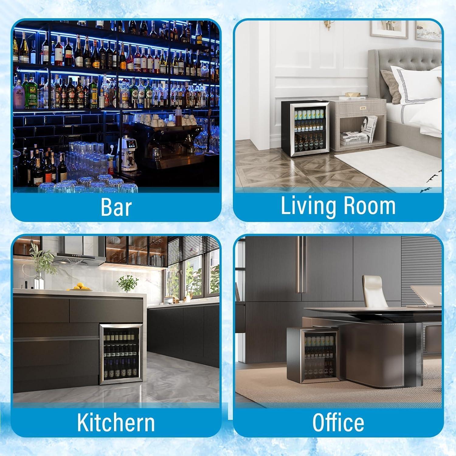 Beverage Refrigerator, 1.6 Cubic Feet/70 Can Fridge for Soda Beer or Wine with Adjustable Shelve & LED Display, Small Refrigerator for Home/Bar/Office(Silver)