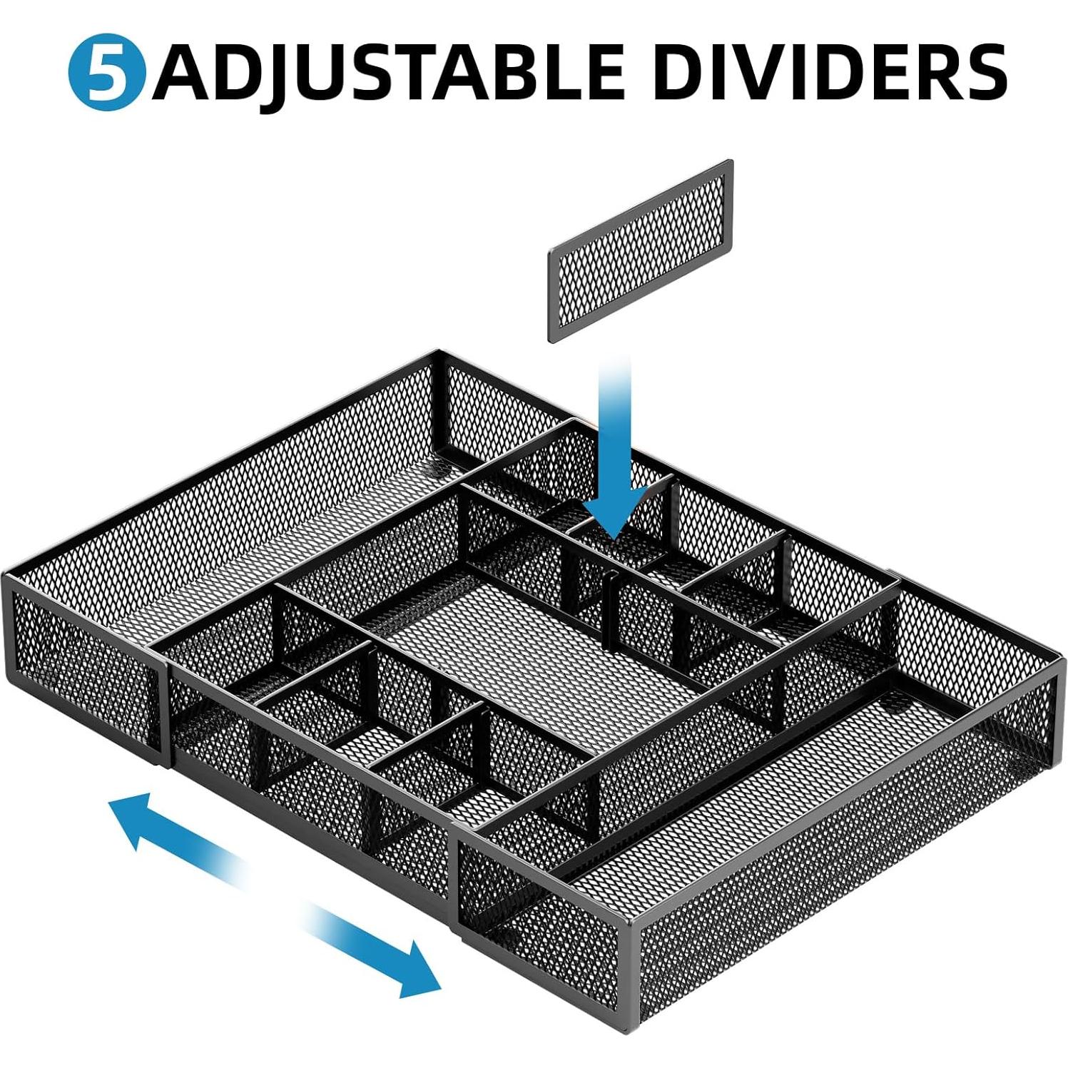 Organizador de Cajón Expandible Marbrasse Negro 2P con 11 Compartimentos