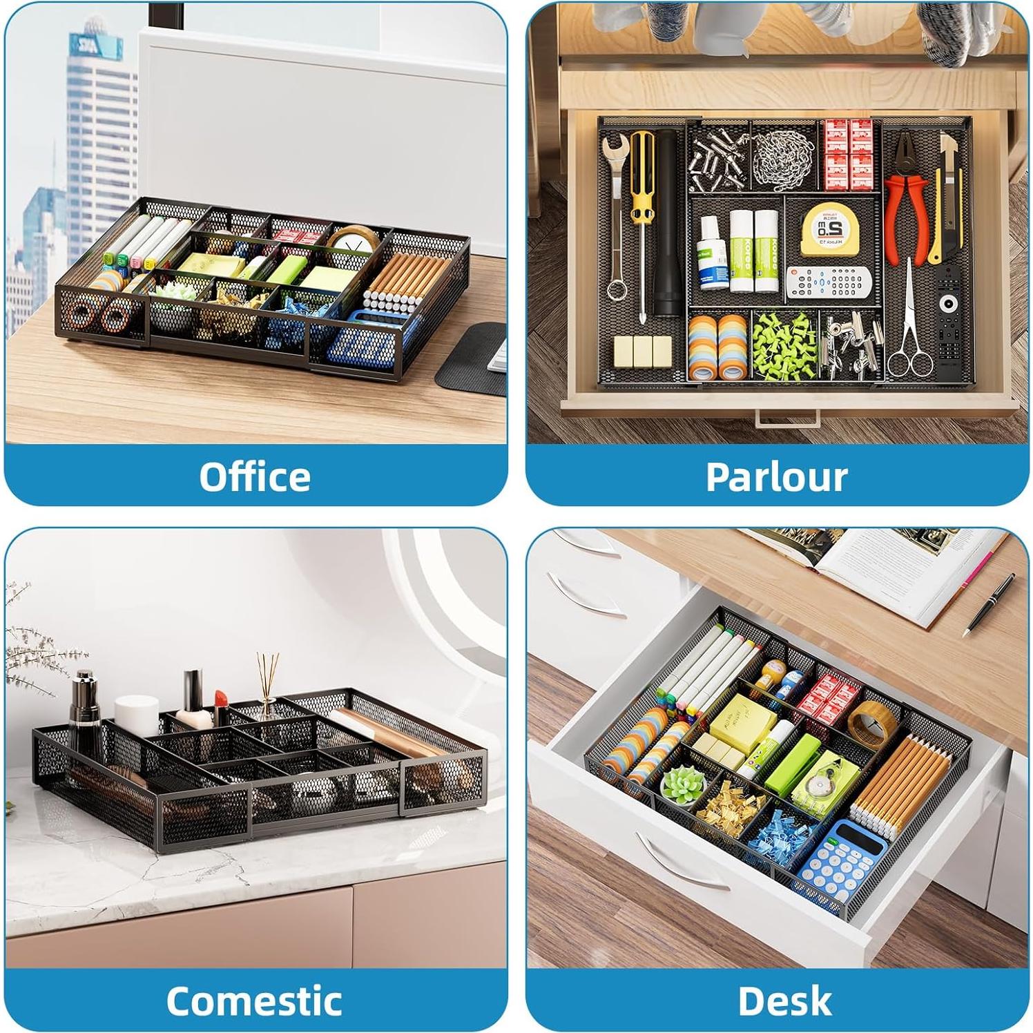 Organizador de Cajón Expandible Marbrasse Negro 2P con 11 Compartimentos