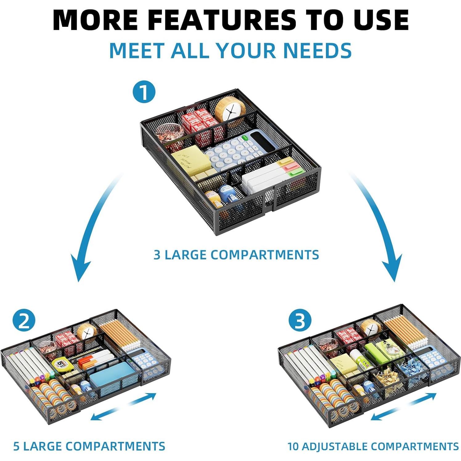 Organizador de Cajón Expandible Marbrasse Negro 2P con 11 Compartimentos