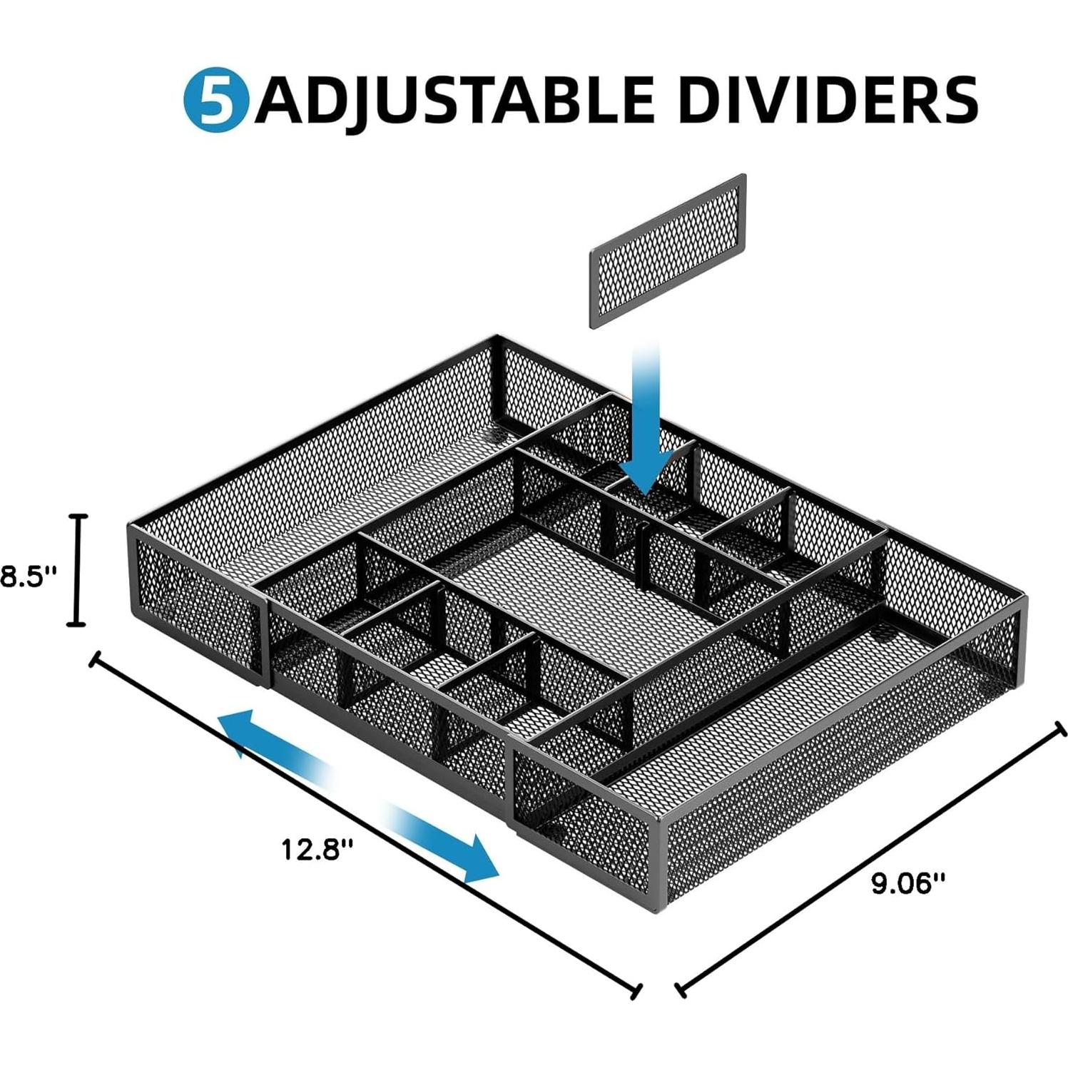 Organizador de Cajón Expandible Marbrasse Negro 2P con 11 Compartimentos