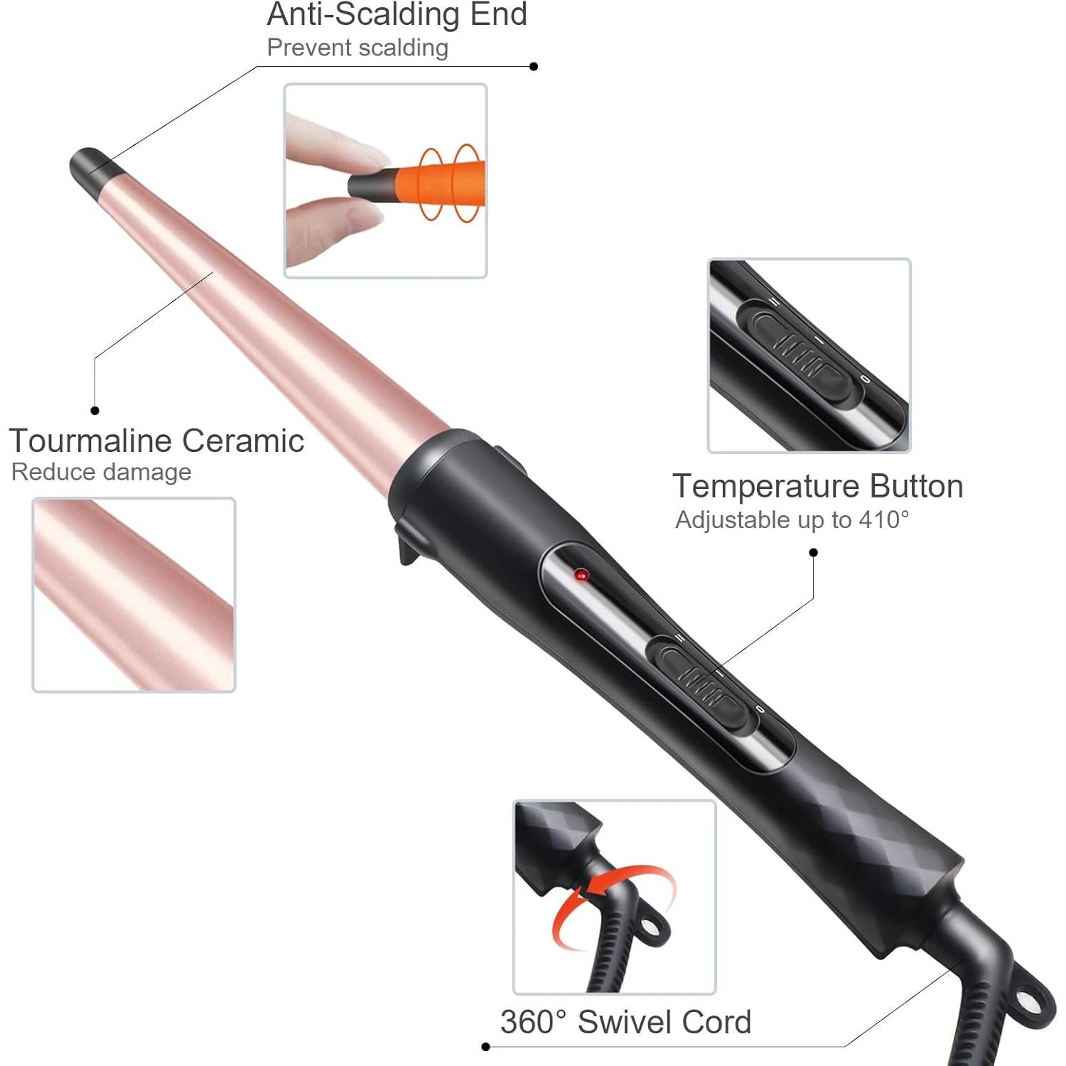 Rizador de Cabello Cerámico Hopopower Rosa 1-2 Pulgadas