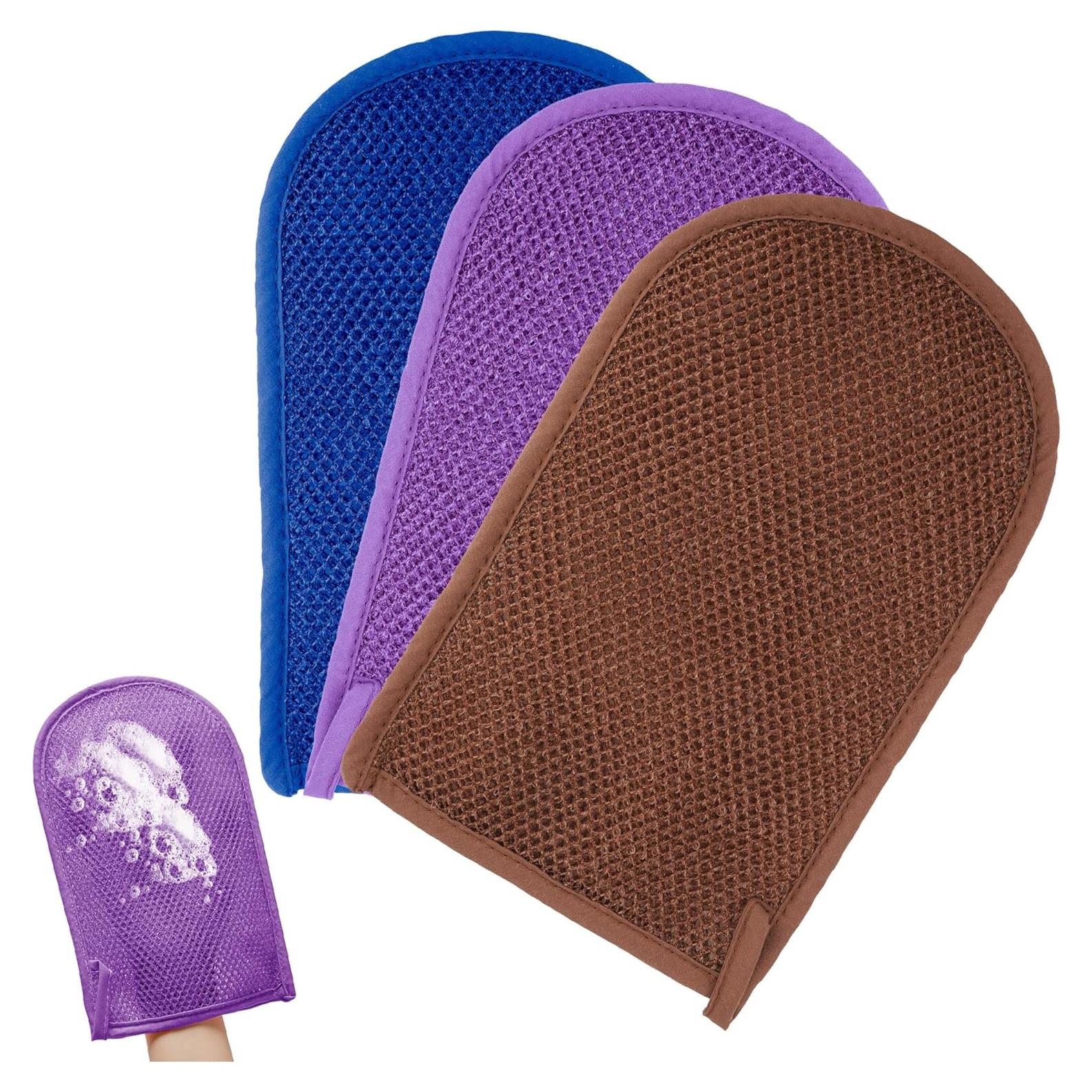 Paquete de 3 Guantes Exfoliantes ReignSword - Limpieza Profunda