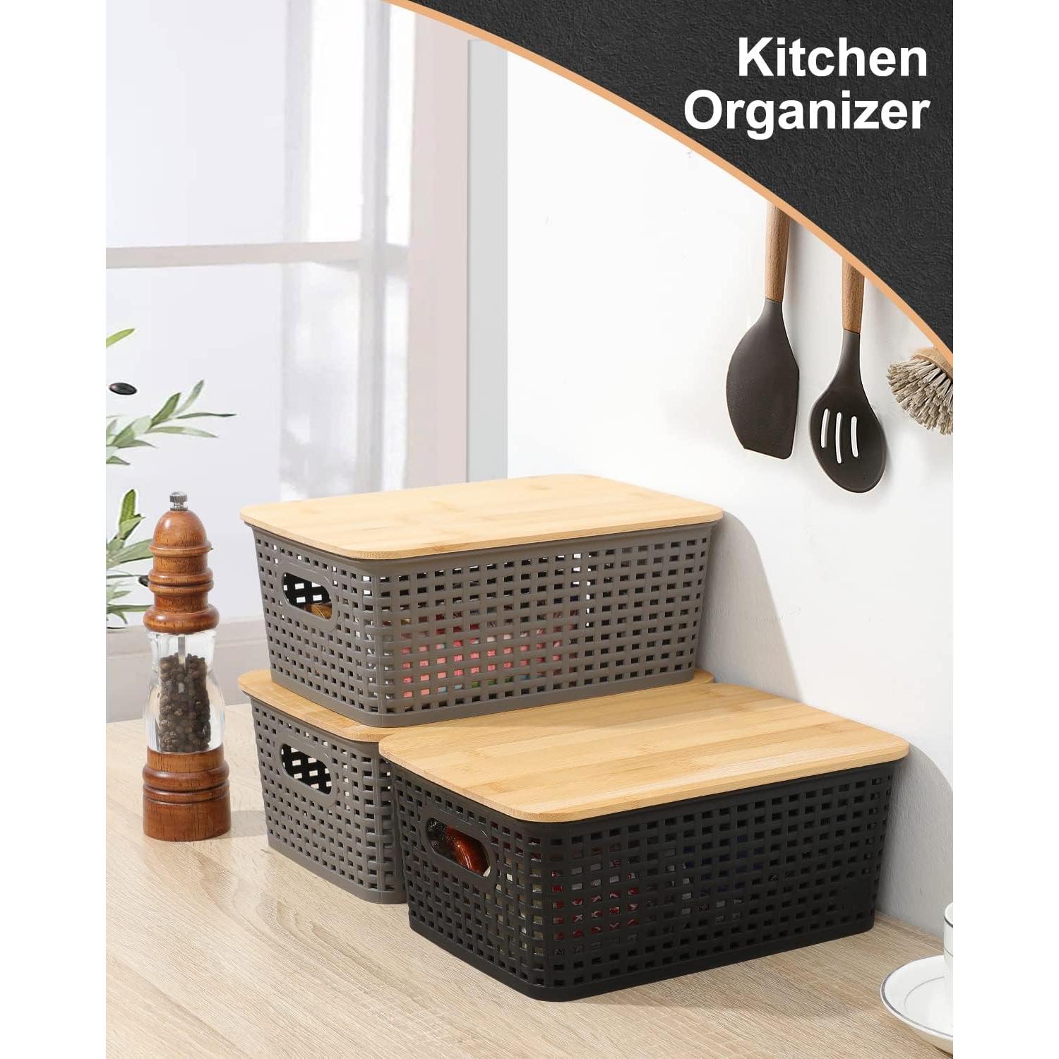 Cajas de Almacenamiento EOENVIVS 6 Piezas con Tapa de Bambú