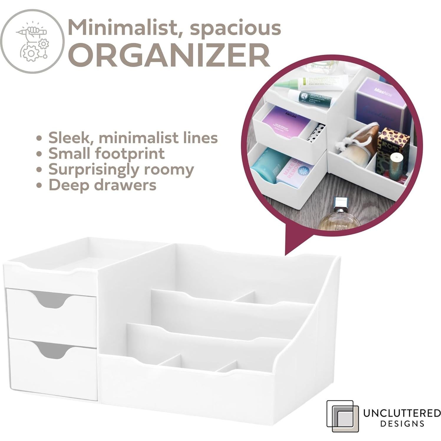 Organizador de Maquillaje Grande Uncluttered Designs Blanco