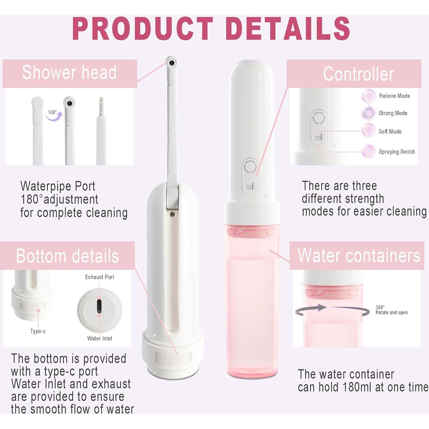 Bidet Portátil Recargable USB-C VIVIV 180ml Higiene Personal