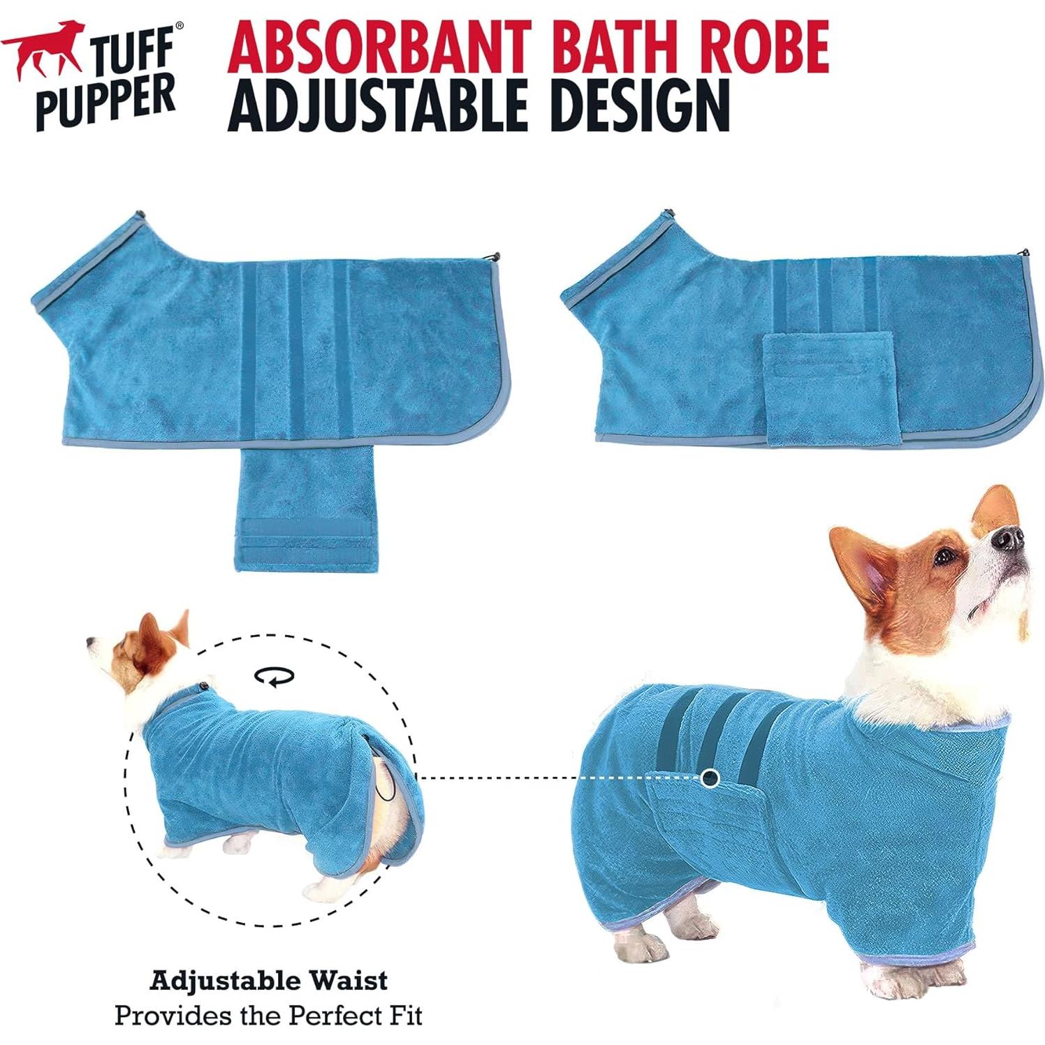 Bata de Baño para Perros Tuff Pupper L Azul Secado Rápido