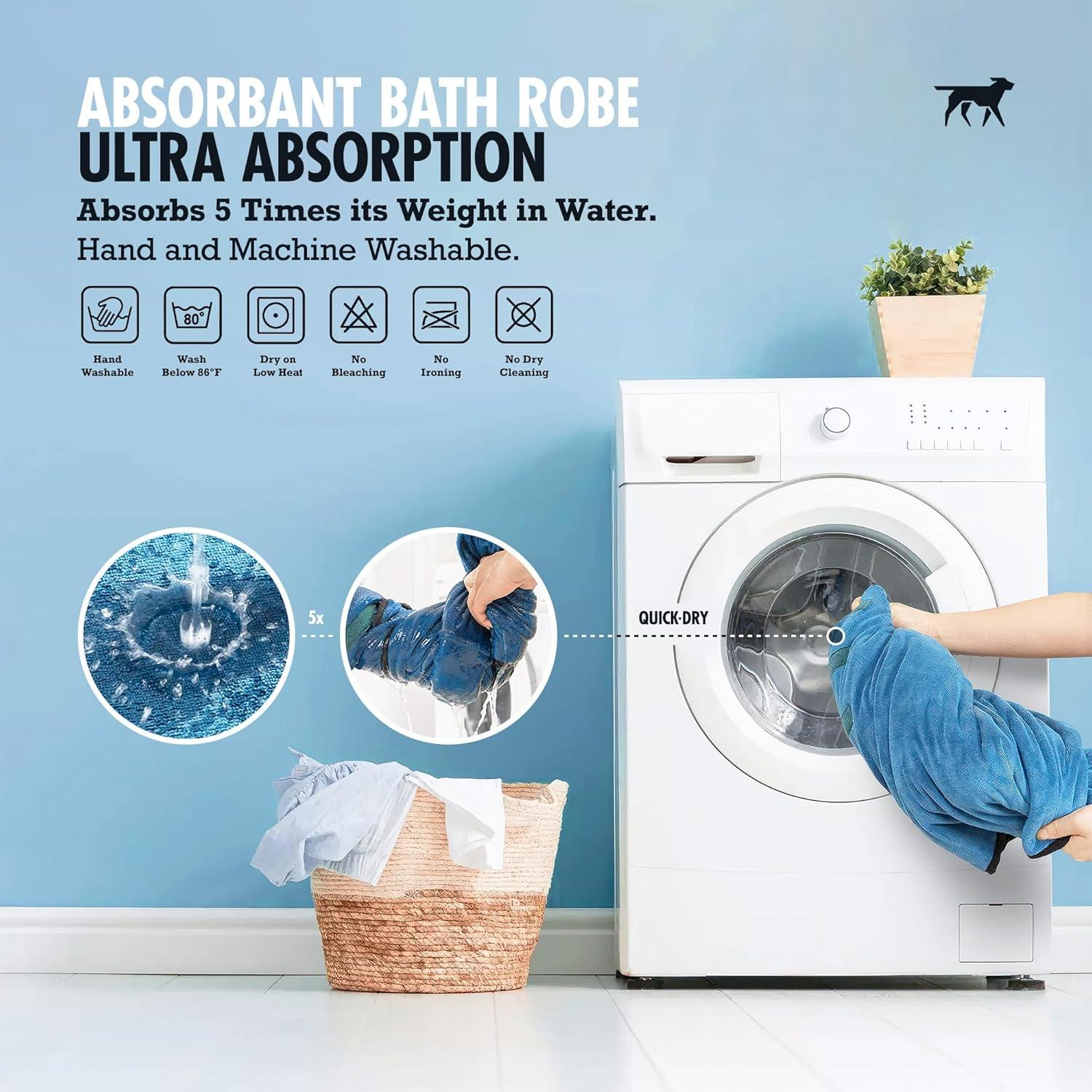 Bata de Baño para Perros Tuff Pupper L Azul Secado Rápido