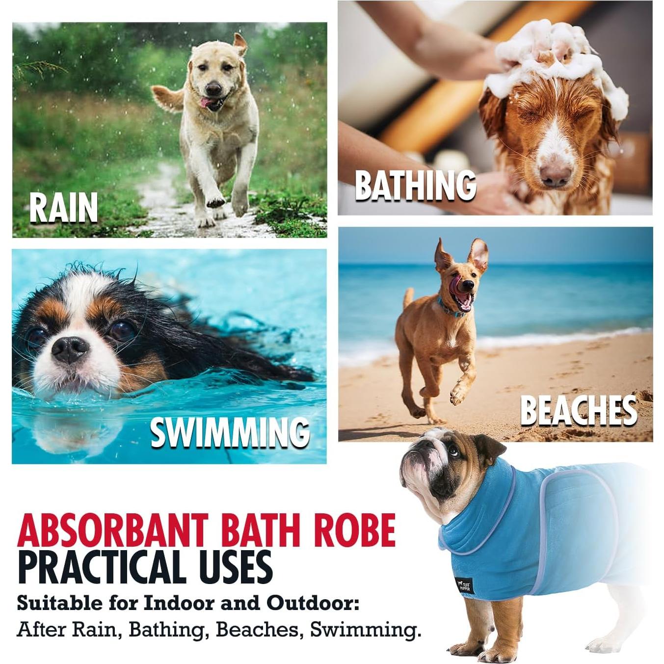 Bata de Baño para Perros Tuff Pupper L Azul Secado Rápido