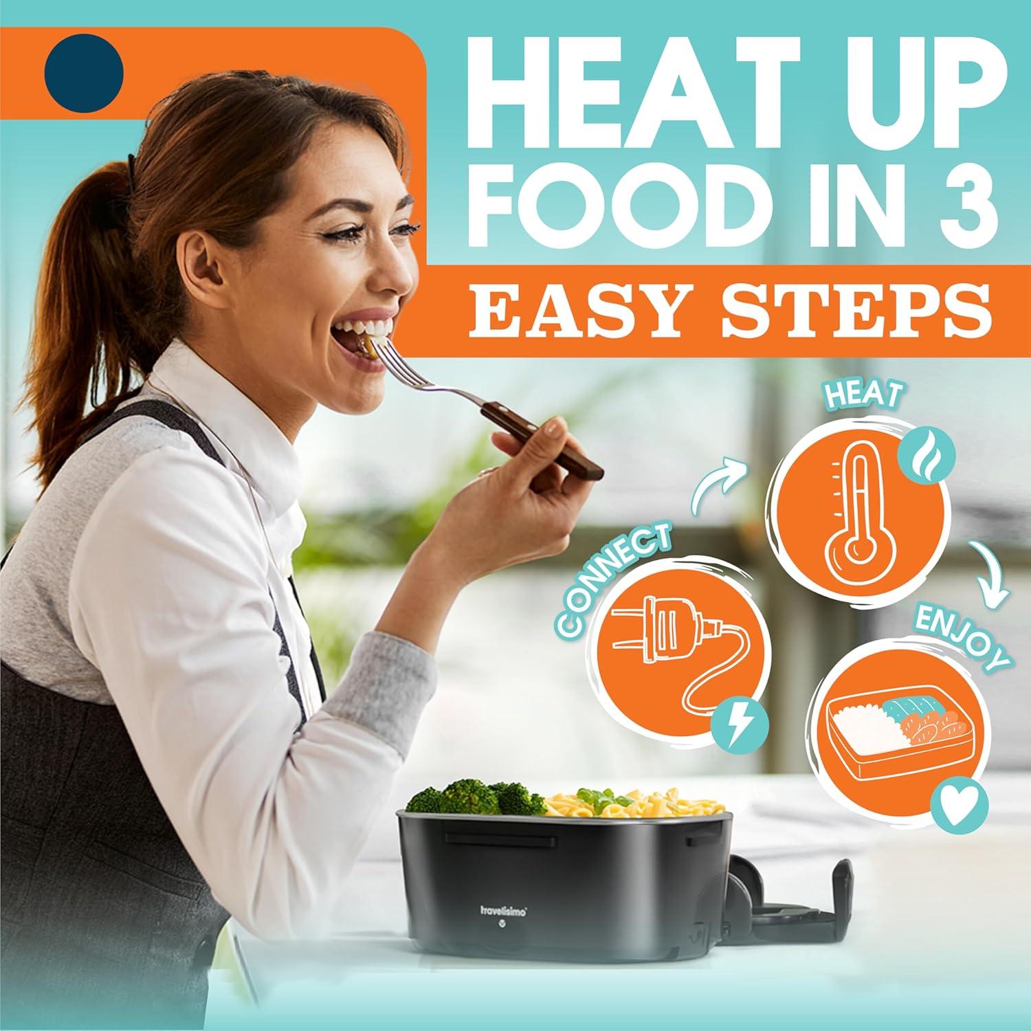 Caja de Almuerzo Eléctrica TRAVELISIMO 1.5L 80W Acero Inoxidable