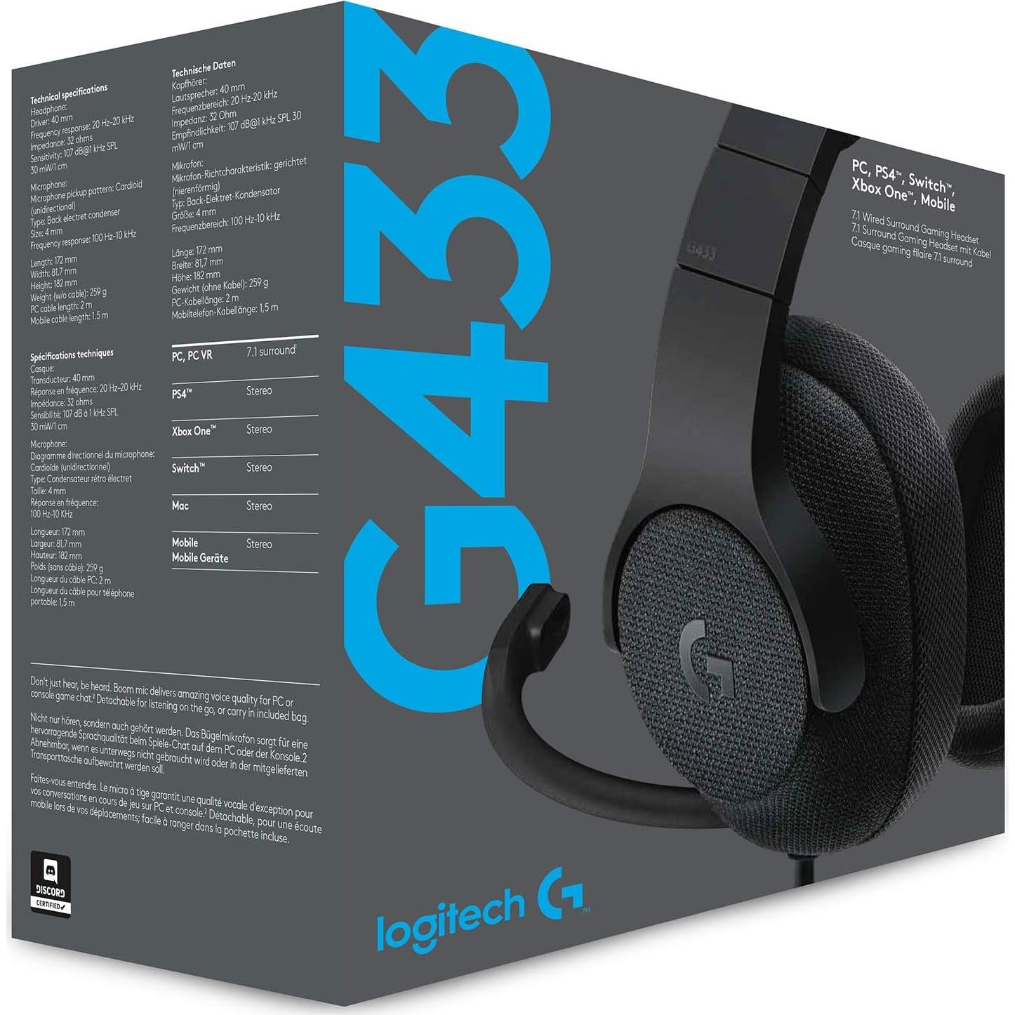 Auriculares Gaming Logitech G433 7.1 con Cable - Negro