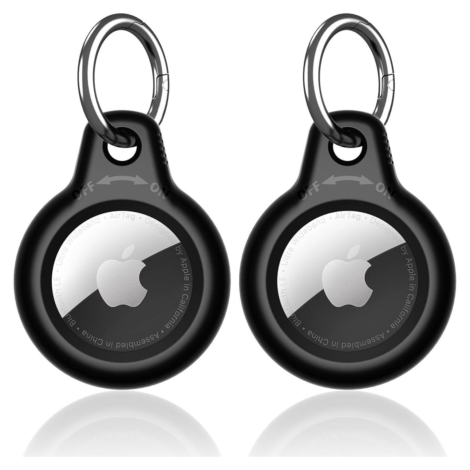 SUPFINE for Airtag Holder, 2 Pack Airtag case with Keychain,Air tag Case with Key Ring for Apple Tags,Airtags Cover for Wallet,Luggage,Cat,Dog,Pets,for Item Finder(Black/Black)