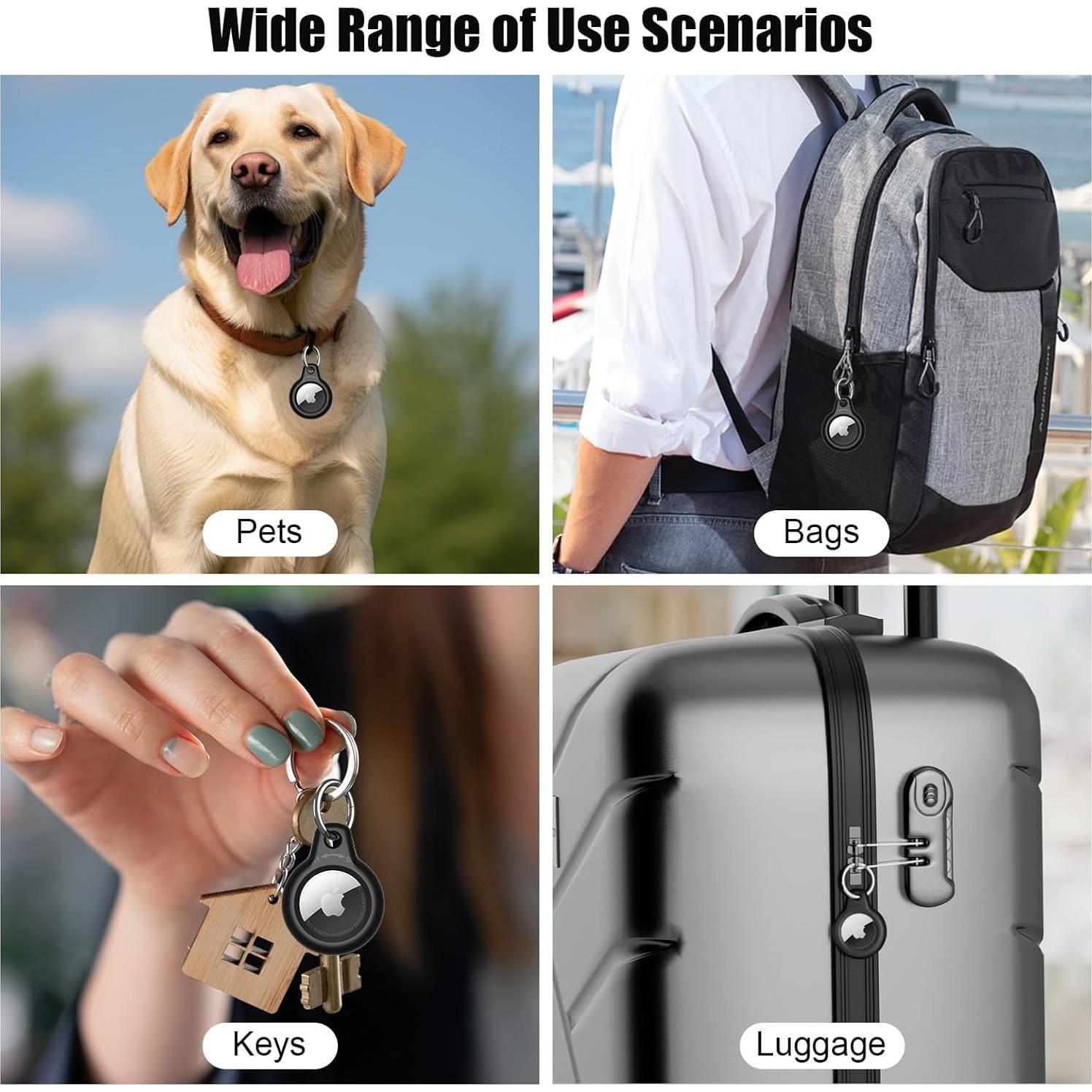 SUPFINE for Airtag Holder, 2 Pack Airtag case with Keychain,Air tag Case with Key Ring for Apple Tags,Airtags Cover for Wallet,Luggage,Cat,Dog,Pets,for Item Finder(Black/Black)