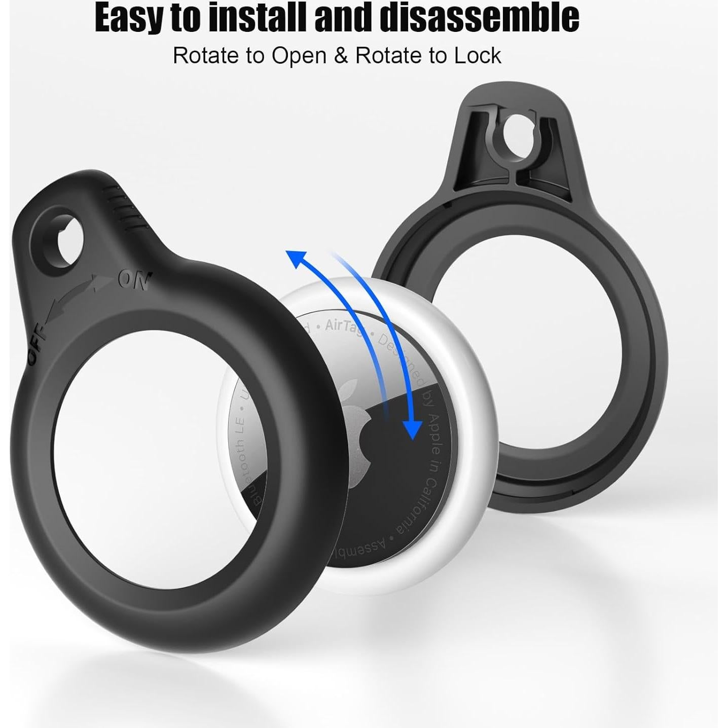 SUPFINE for Airtag Holder, 2 Pack Airtag case with Keychain,Air tag Case with Key Ring for Apple Tags,Airtags Cover for Wallet,Luggage,Cat,Dog,Pets,for Item Finder(Black/Black)