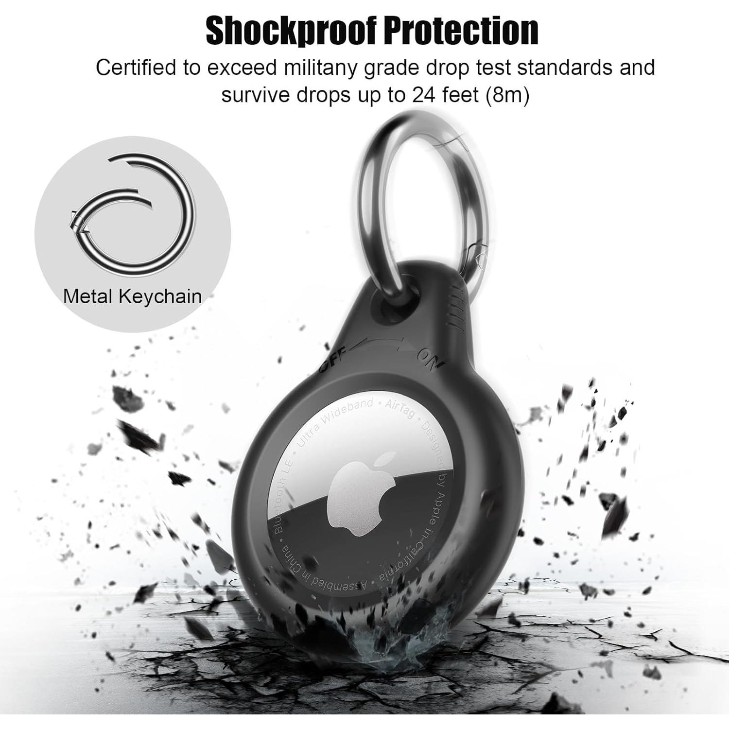 SUPFINE for Airtag Holder, 2 Pack Airtag case with Keychain,Air tag Case with Key Ring for Apple Tags,Airtags Cover for Wallet,Luggage,Cat,Dog,Pets,for Item Finder(Black/Black)