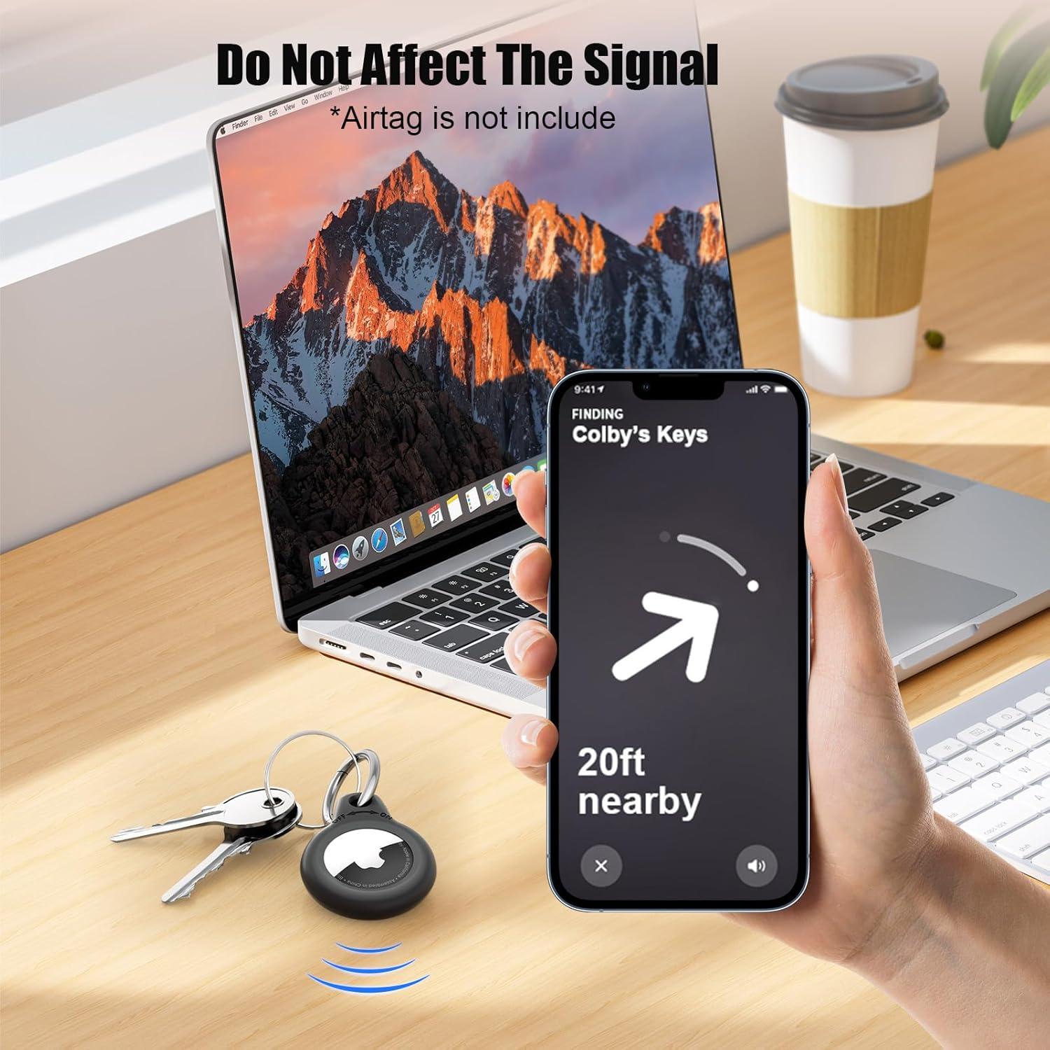 SUPFINE for Airtag Holder, 2 Pack Airtag case with Keychain,Air tag Case with Key Ring for Apple Tags,Airtags Cover for Wallet,Luggage,Cat,Dog,Pets,for Item Finder(Black/Black)