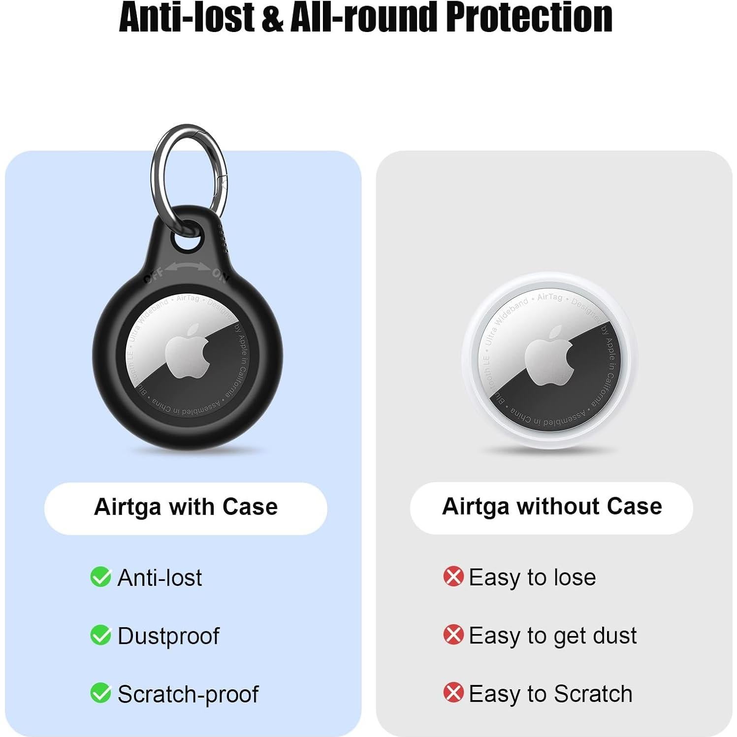 SUPFINE for Airtag Holder, 2 Pack Airtag case with Keychain,Air tag Case with Key Ring for Apple Tags,Airtags Cover for Wallet,Luggage,Cat,Dog,Pets,for Item Finder(Black/Black)