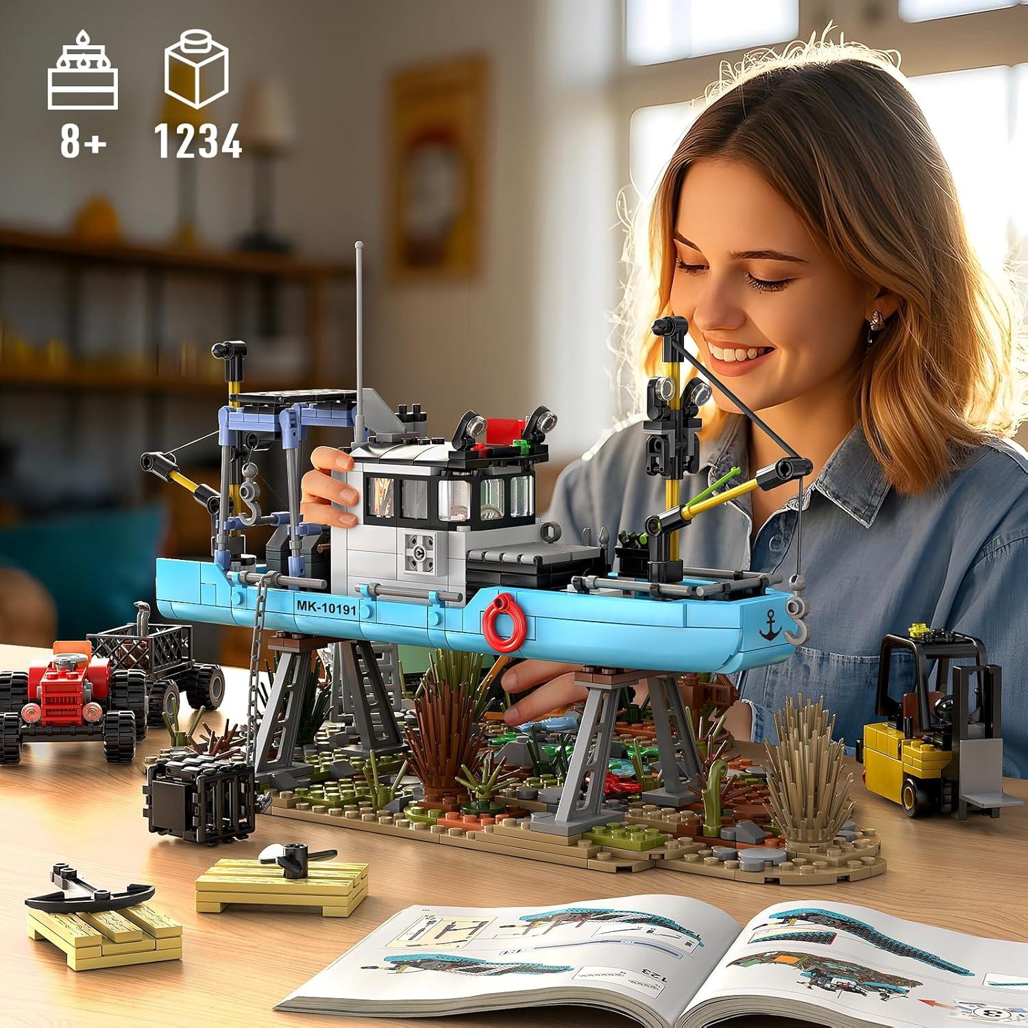 Mould King Conjunto de Construcción Barco Pesca 1234 Piezas