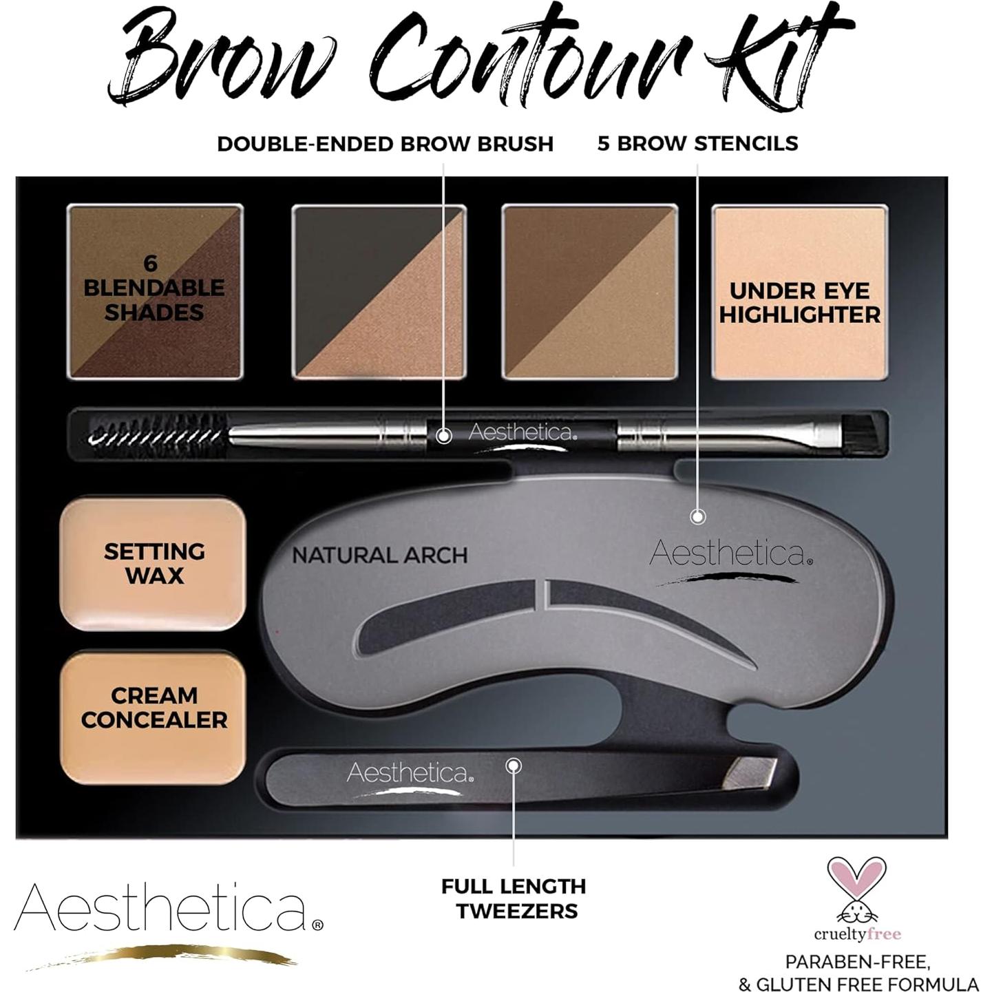 Kit de Cejas Aesthetica 16 Piezas con Polvos y Plantillas