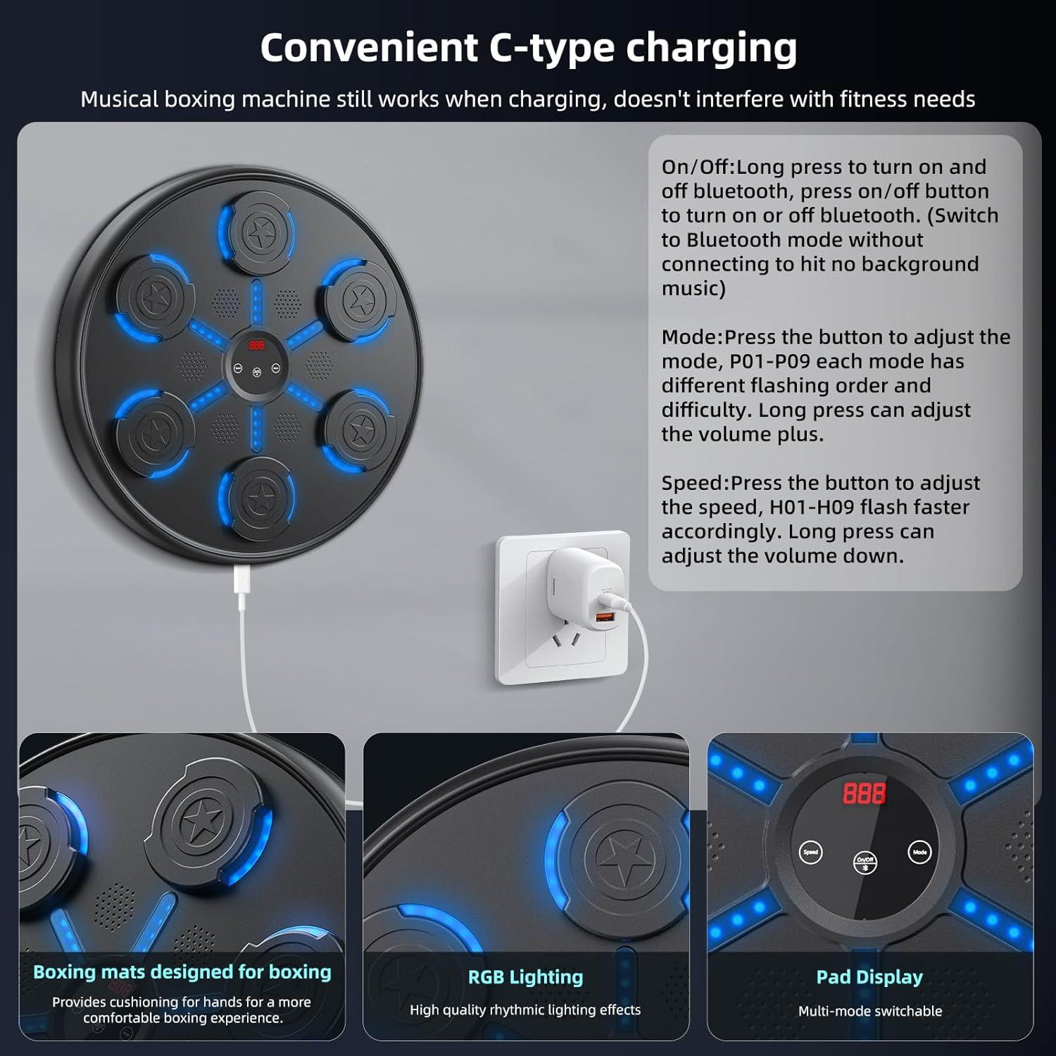 Máquina de Boxeo Musical ZWOTNDT con Guantes y 9 Modos