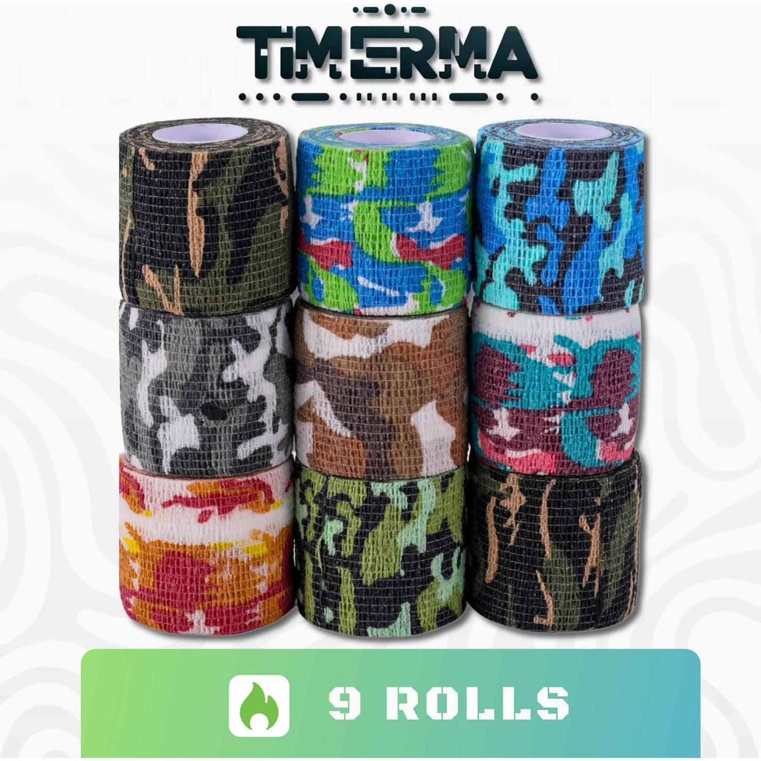 9 Rollos de Venda Autoadhesiva Elástica Multi-Camuflaje TIMERMA