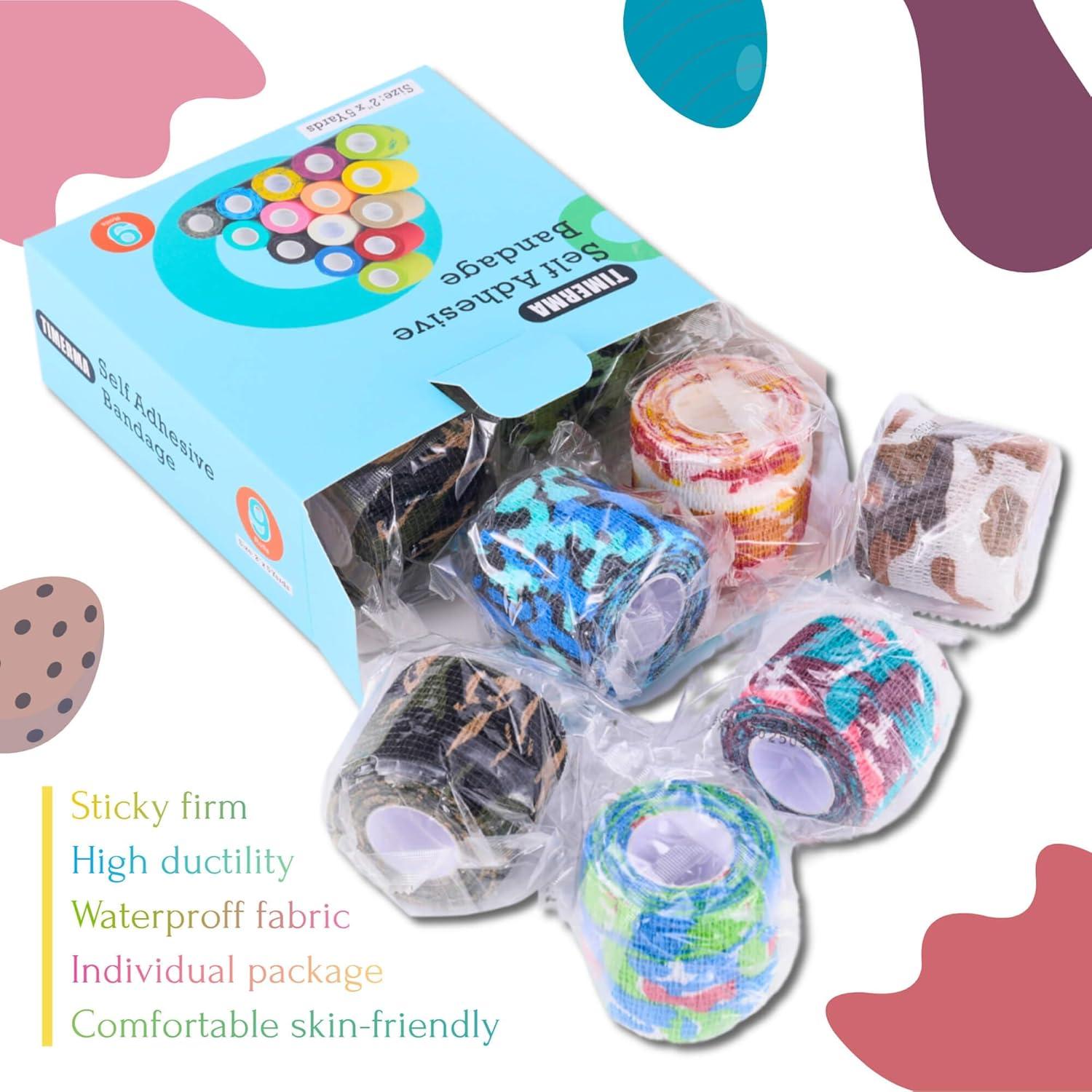 9 Rollos de Venda Autoadhesiva Elástica Multi-Camuflaje TIMERMA