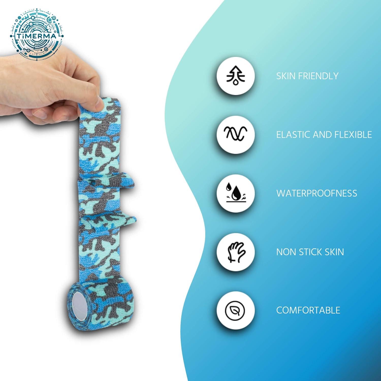 9 Rollos de Venda Autoadhesiva Elástica Multi-Camuflaje TIMERMA