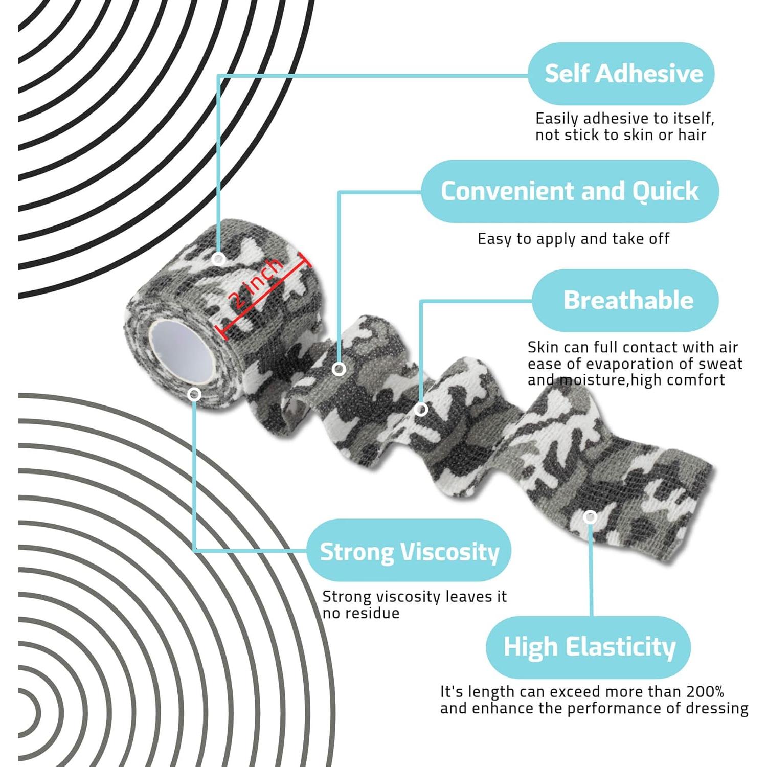 9 Rollos de Venda Autoadhesiva Elástica Multi-Camuflaje TIMERMA