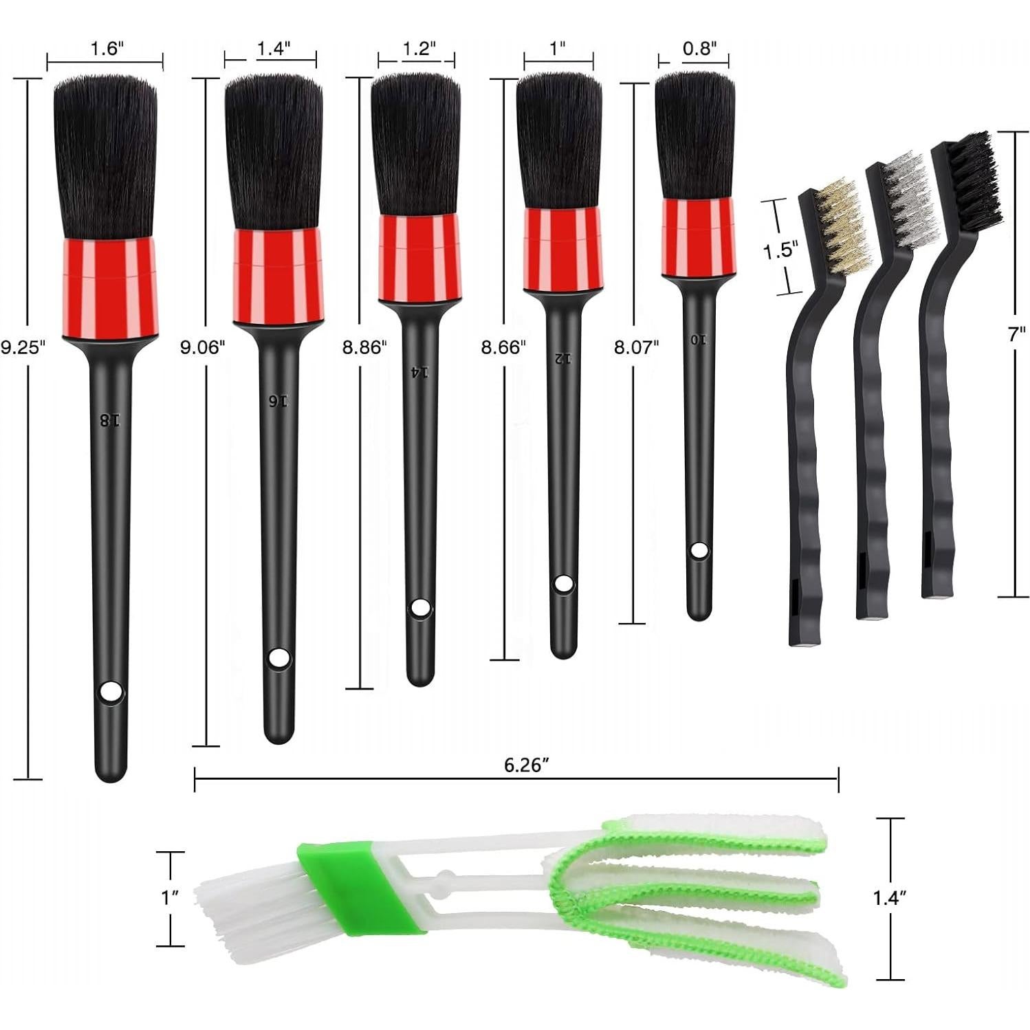 Juego de 10 Cepillos de Detalle Automotriz HMPLL - Cerdas Naturales