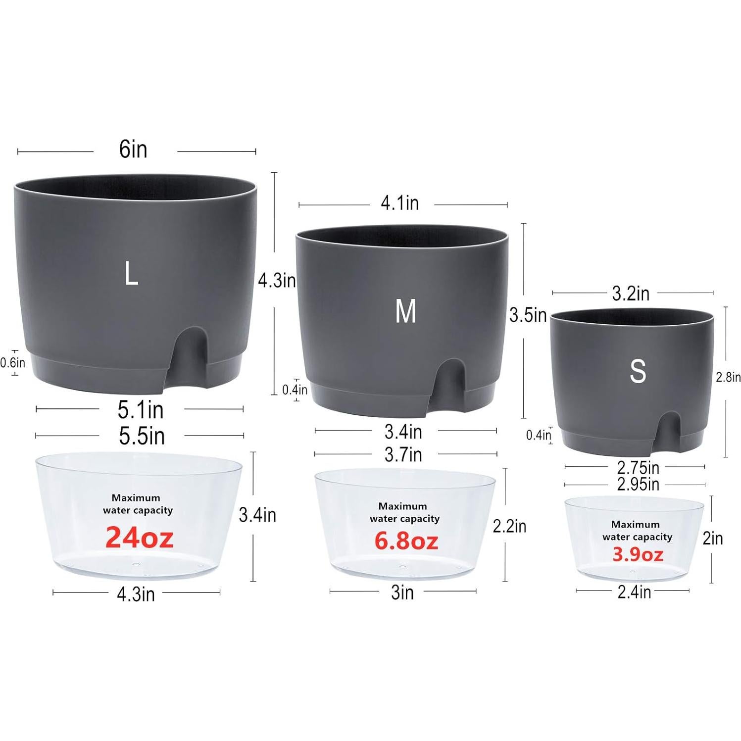 Macetas Autorriego ETGLCOZY 5 Piezas Gris 15,24 cm