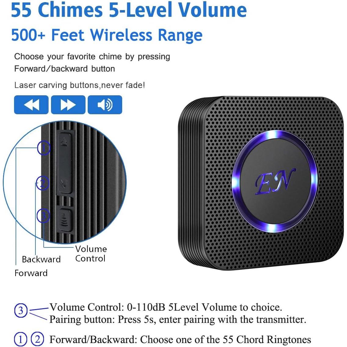 Timbre Inalámbrico para Perros EverNary con 1 Receptor y 2 Transmisores